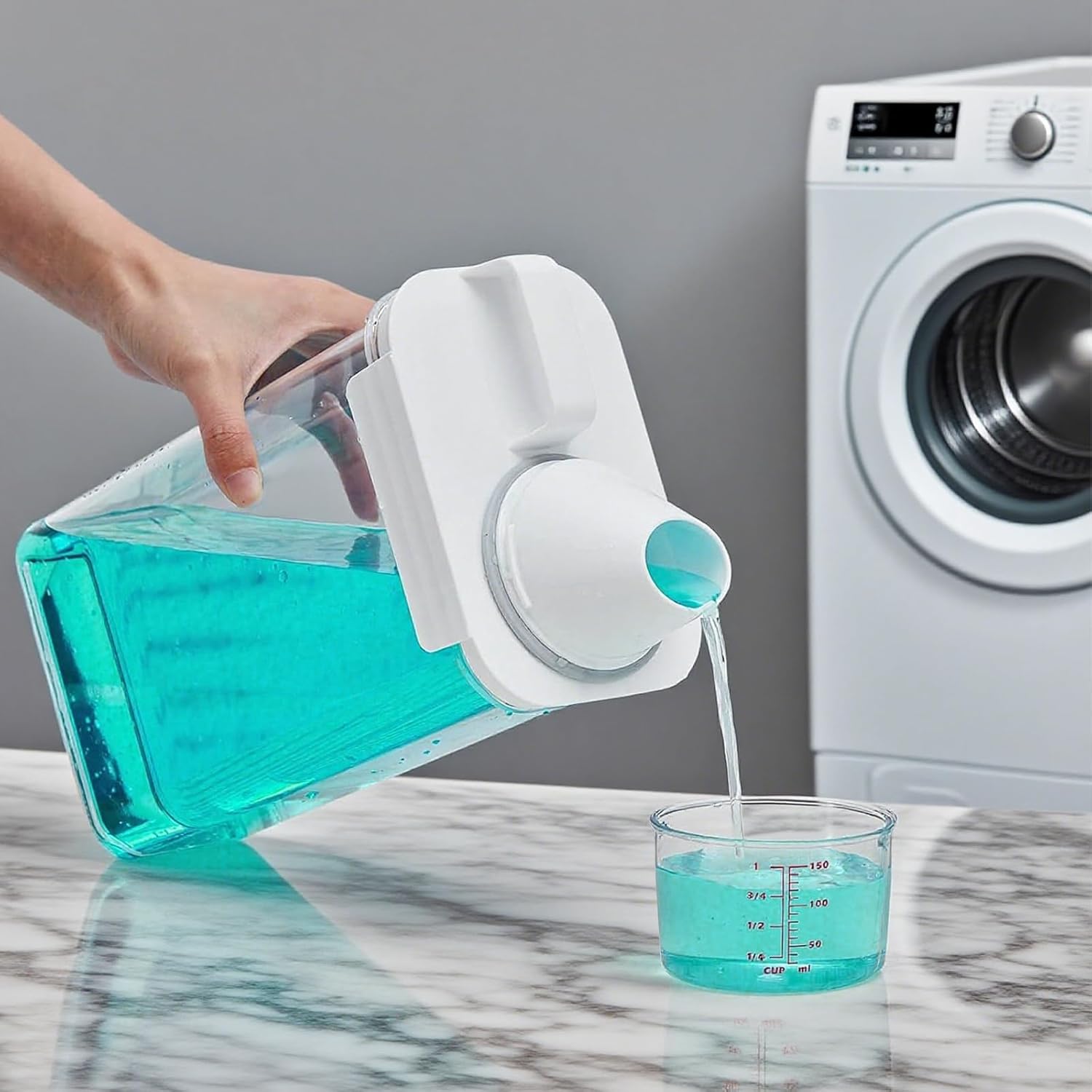 5 Pcs Liquid Laundry Detergent Dispenser 78 oz Clear Soap Powder Container with Lids Fabric Softener Bleach Dispenser for Storage Laundry Room Organization