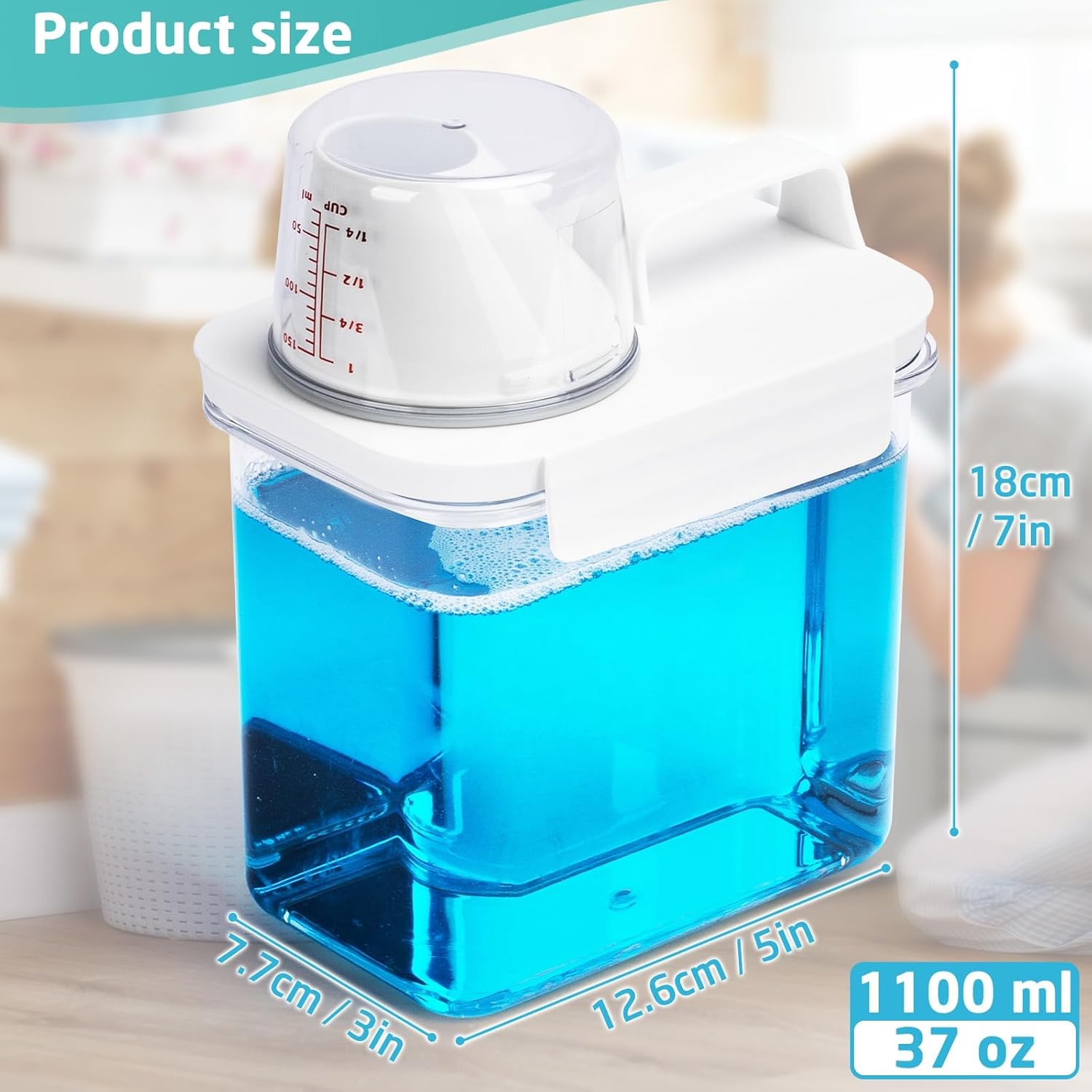 Laundry Detergent Dispenser-1 Pack, 37 oz Detergent Dispenser with 4 Removable Labels, Laundry Soap Dispenser for Laundry Room Organization and Storage, BPA Free & PET Plastic Clear