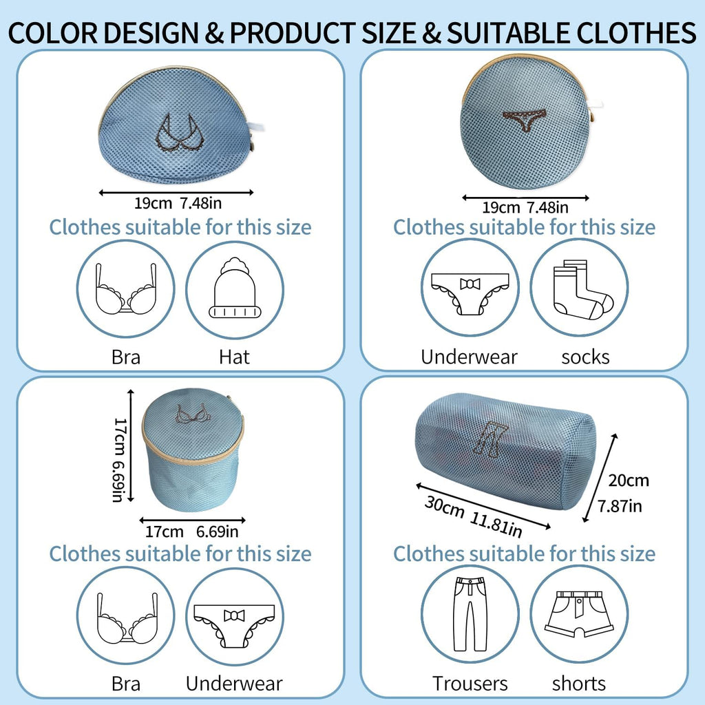 (2Pcs) delicates wash bags 3-Layer Durable Fine Mesh Wash Bags with Rust-Proof Hidden Zipper, Tangle-Proof & Space-Saving for Delicates, Bras, Lingerie, Clothes (Blue, Dress)