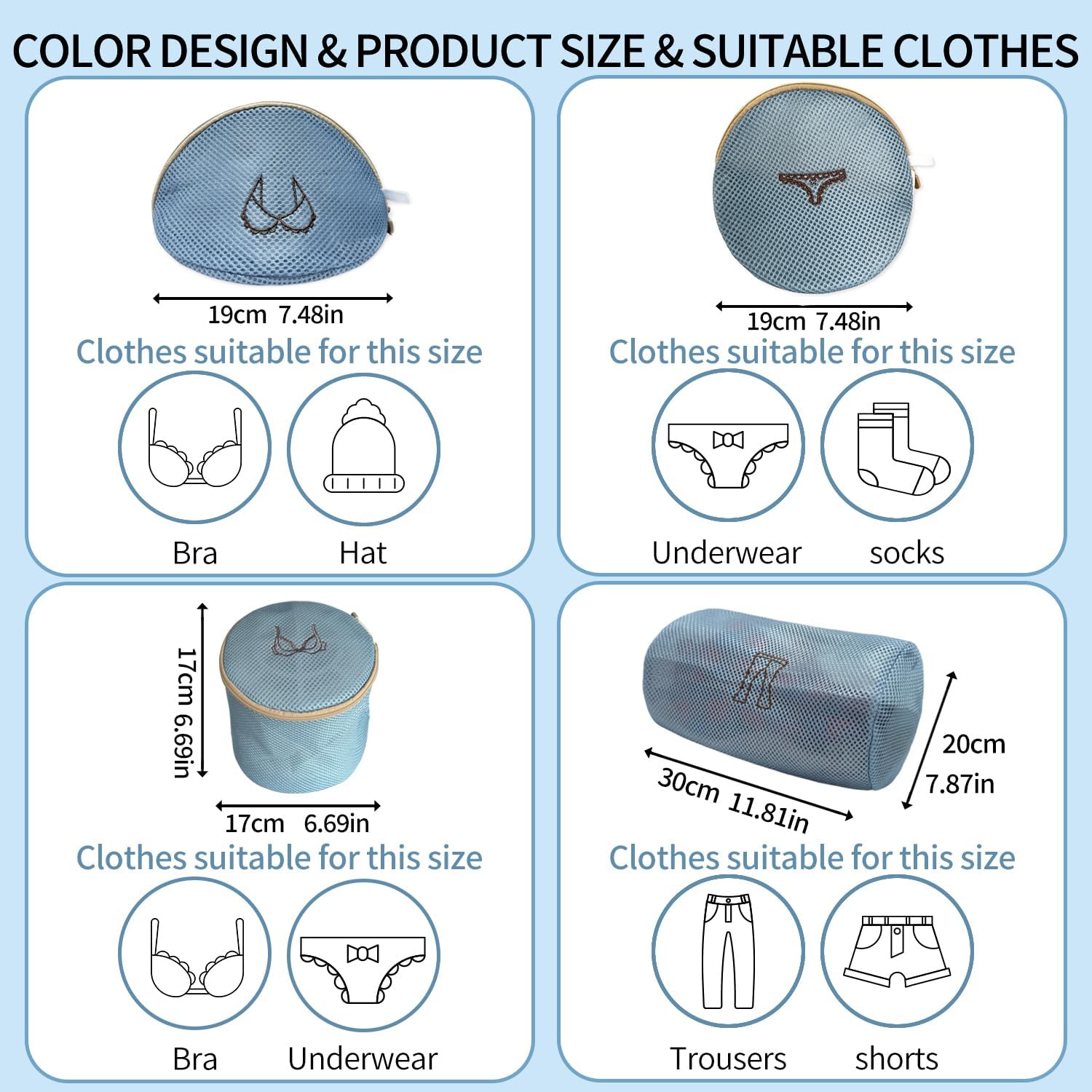 (2Pcs) delicates wash bags 3-Layer Durable Fine Mesh Wash Bags with Rust-Proof Hidden Zipper, Tangle-Proof & Space-Saving for Delicates, Bras, Lingerie, Clothes (Blue, Dress)