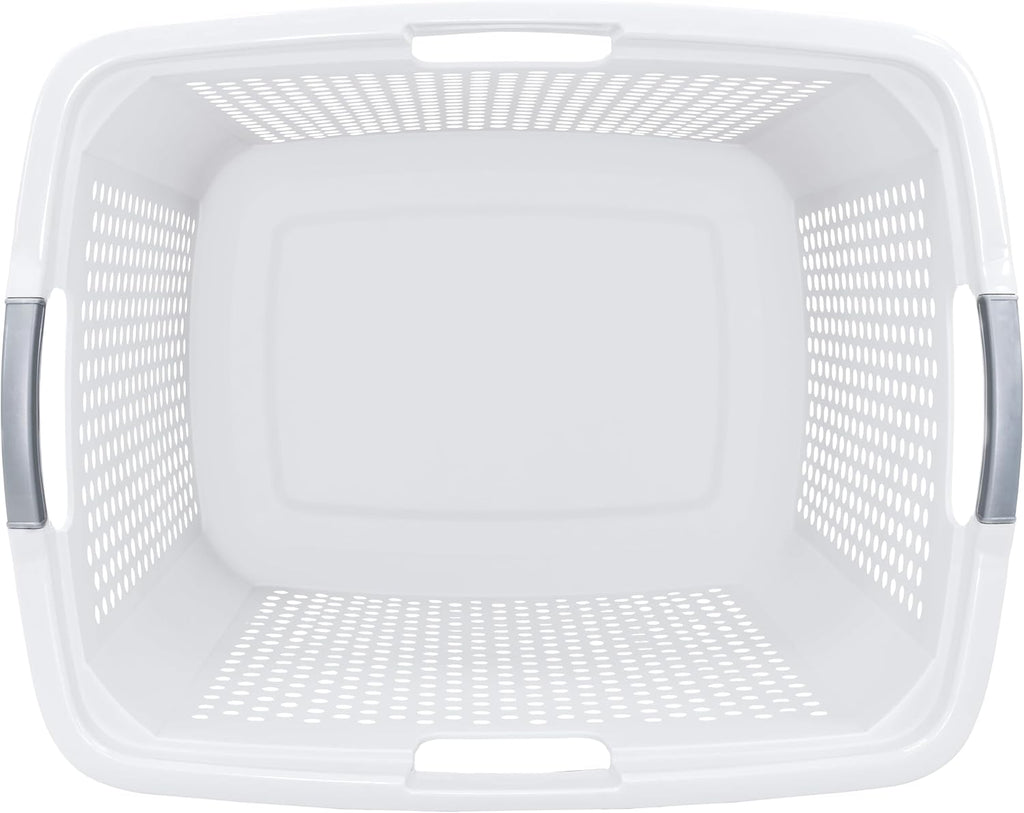 (2-Pack), 2.5 Bushel Plastic Dirty Laundry Basket, White, With two Handles.Ideal for Families, Apartments, and Dormitory Rooms。