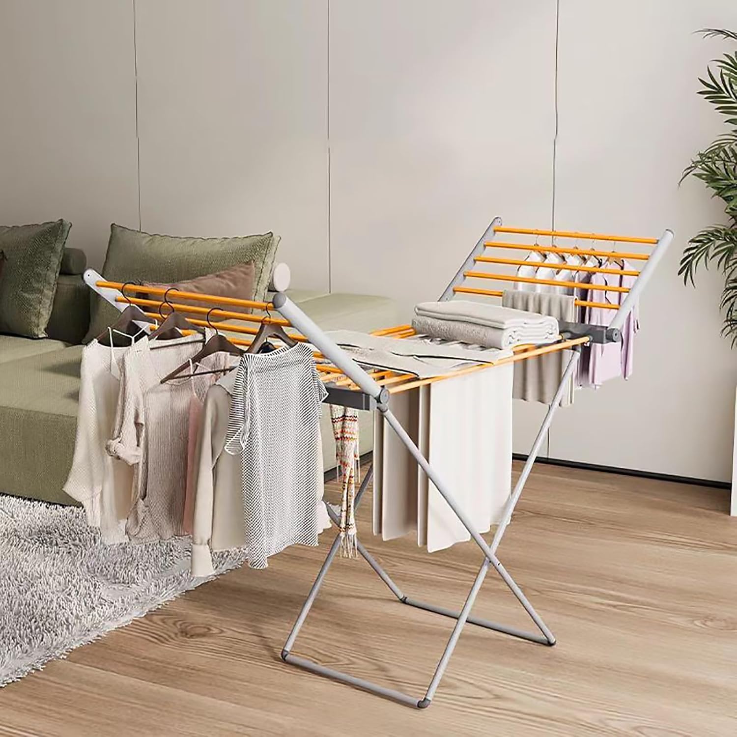 (1 Pack) Heated Clothes Drying Rack, Folding Electric Clothes Rack, Collapsible Laundry Drying Rack, Free Standing Heating Garment Dryer Towel Rail Space Saving for Home Indoor Outdoor
