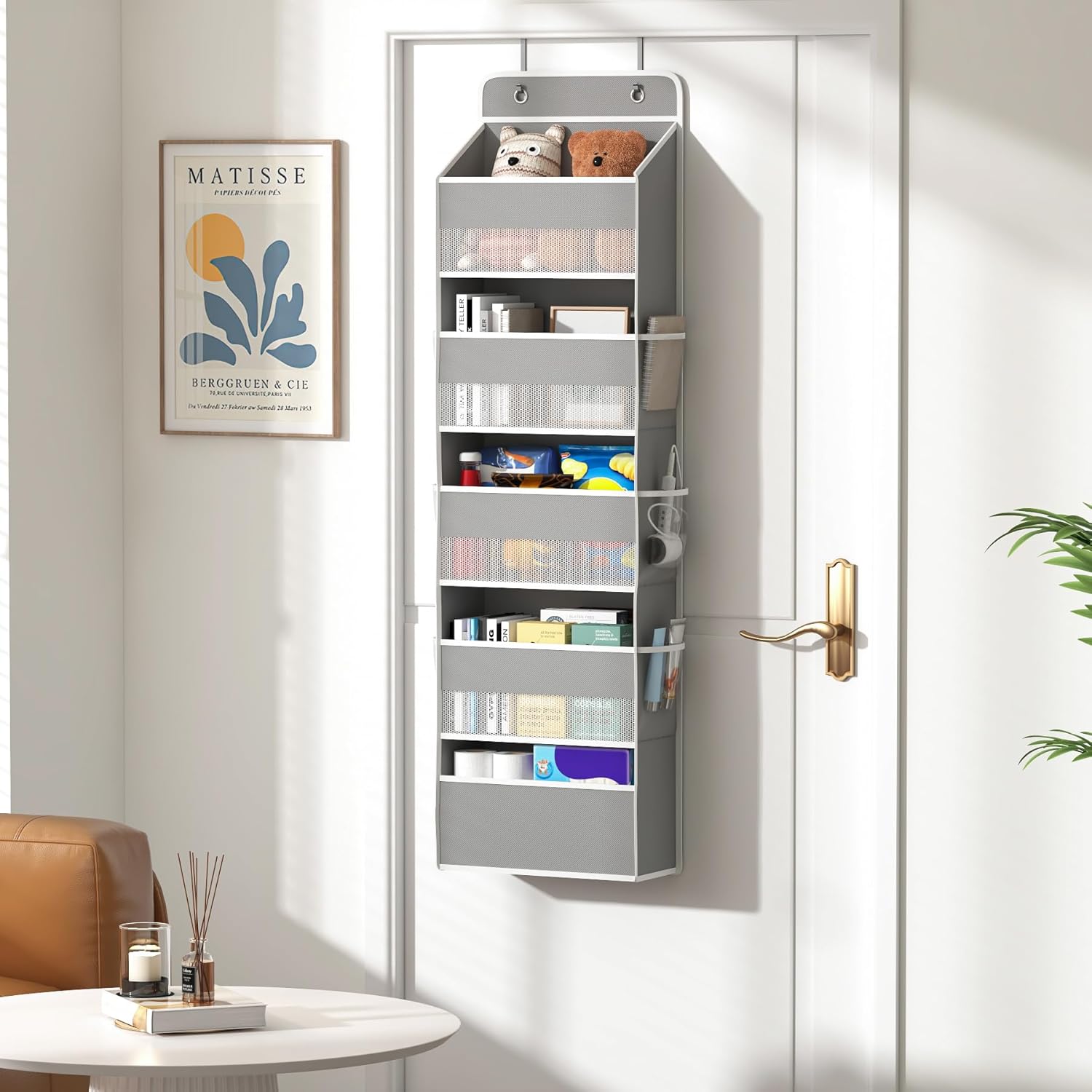 1 Pack 5-Tier Over the Door Organizer, Heavy-Duty Large Deep Pocket Hanging With 5 Large Front & 6 Side Pockets With for Pantry, Kitchen, Bathroom, Dorm, Grey