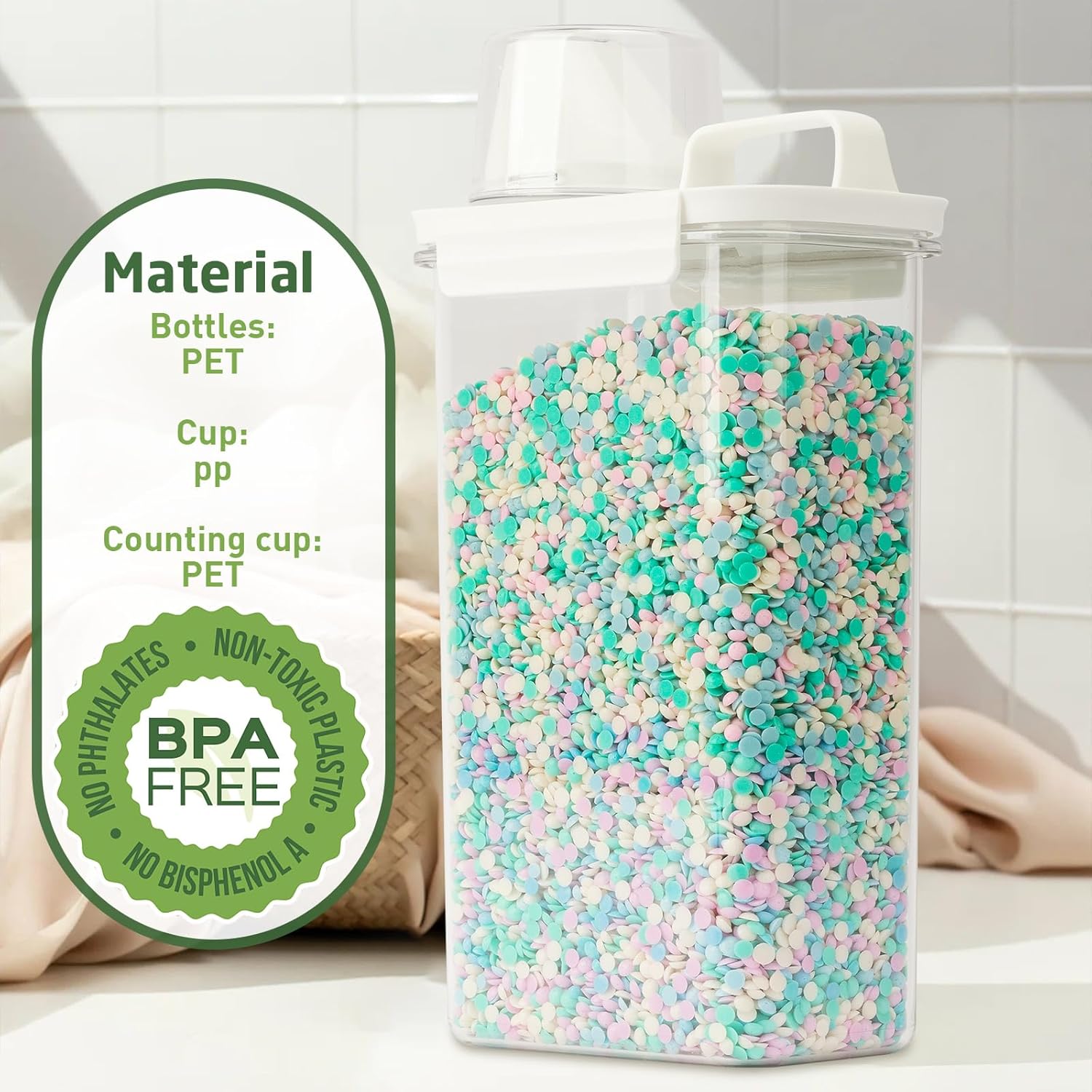 Laundry Detergent Dispenser-1 Pack, 78 oz Detergent Dispenser with 4 Removable Labels, Laundry Soap Dispenser for Laundry Room Organization and Storage, BPA Free & PET Plastic Clear