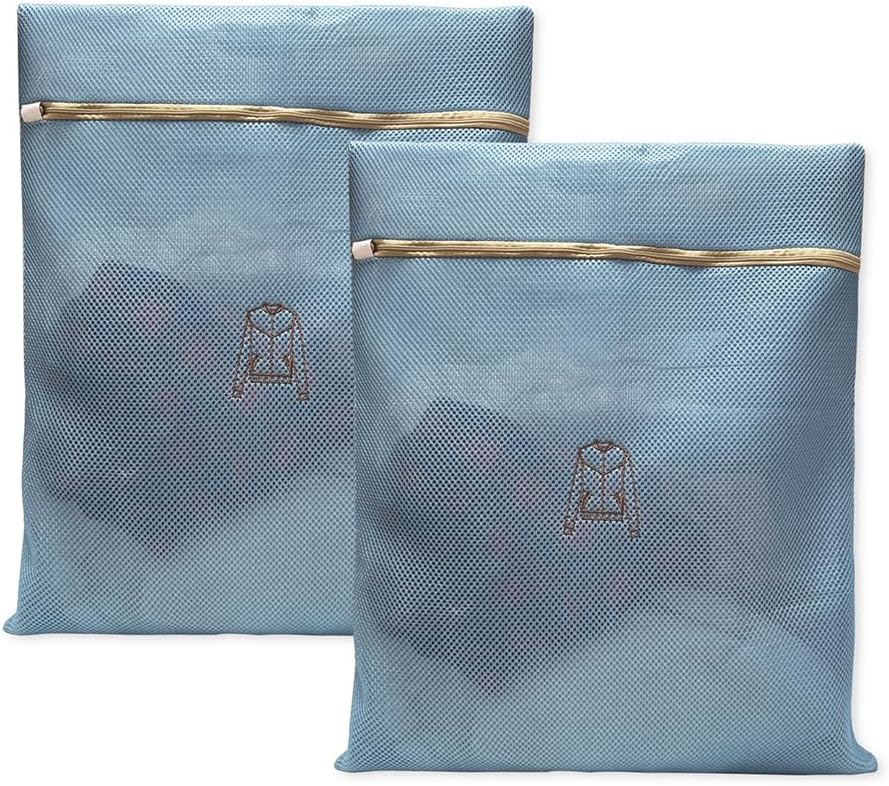 (2Pcs) delicates wash bags 3-Layer Durable Fine Mesh Wash Bags with Rust-Proof Hidden Zipper, Tangle-Proof & Space-Saving for Delicates, Bras, Lingerie, Clothes (Blue, Jacket)