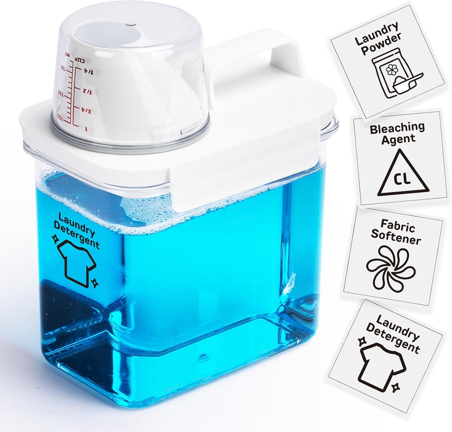 Laundry Detergent Dispenser-1 Pack, 37 oz Detergent Dispenser with 4 Removable Labels, Laundry Soap Dispenser for Laundry Room Organization and Storage, BPA Free & PET Plastic Clear
