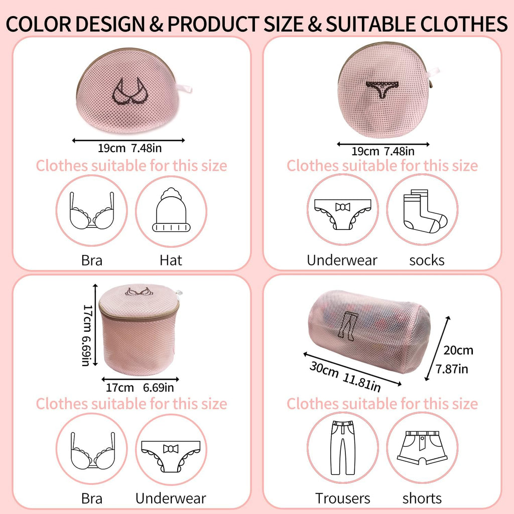 (2Pcs) delicates wash bags 3-Layer Durable Fine Mesh Wash Bags with Rust-Proof Hidden Zipper, Tangle-Proof & Space-Saving for Delicates, Bras, Lingerie, Clothes (Pink, Cylindrical bra)