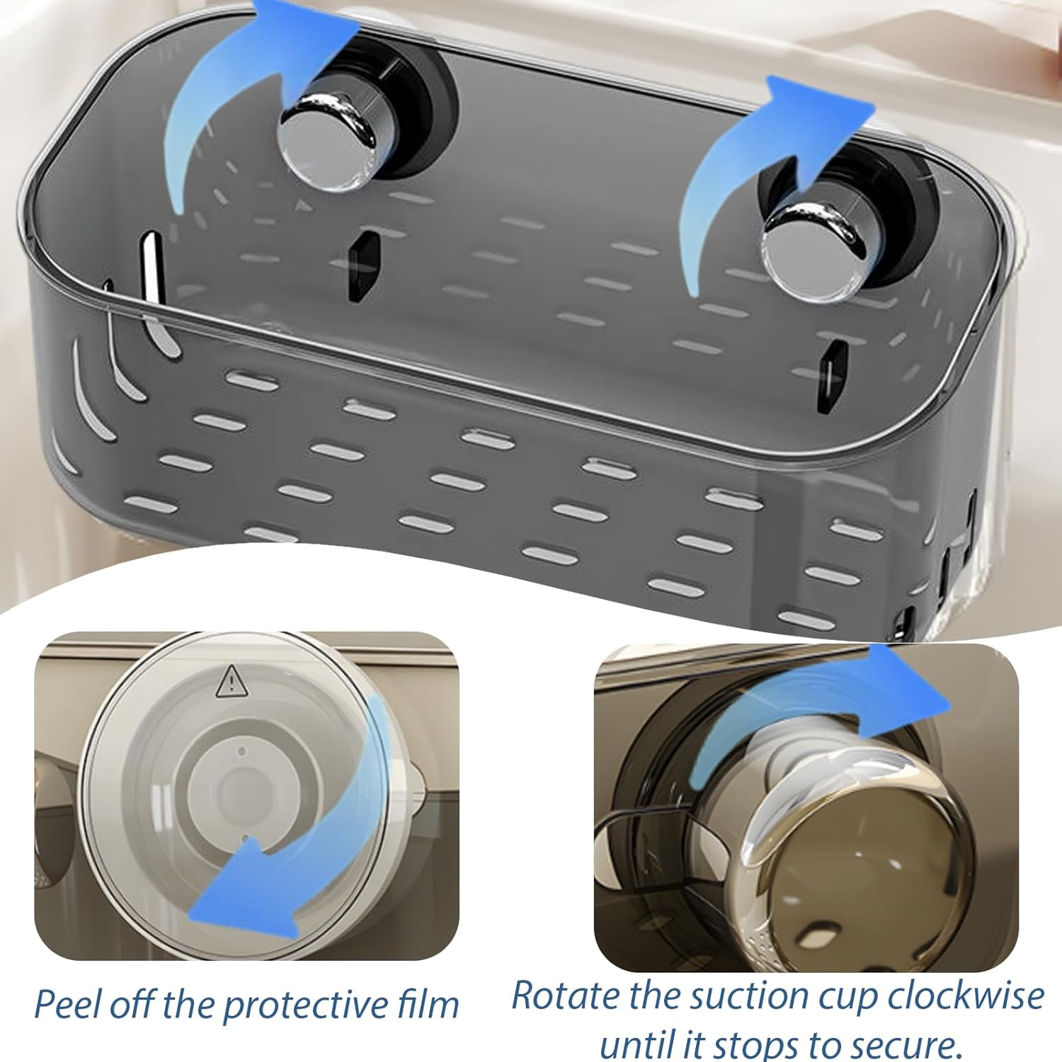 Sponge Holder with Strong Suction Cup, Dish Sponge Caddy Inside Sink Removable,Kitchen Sink Caddy Organizer for Dish Cloth, Brush, Scrubber (black)