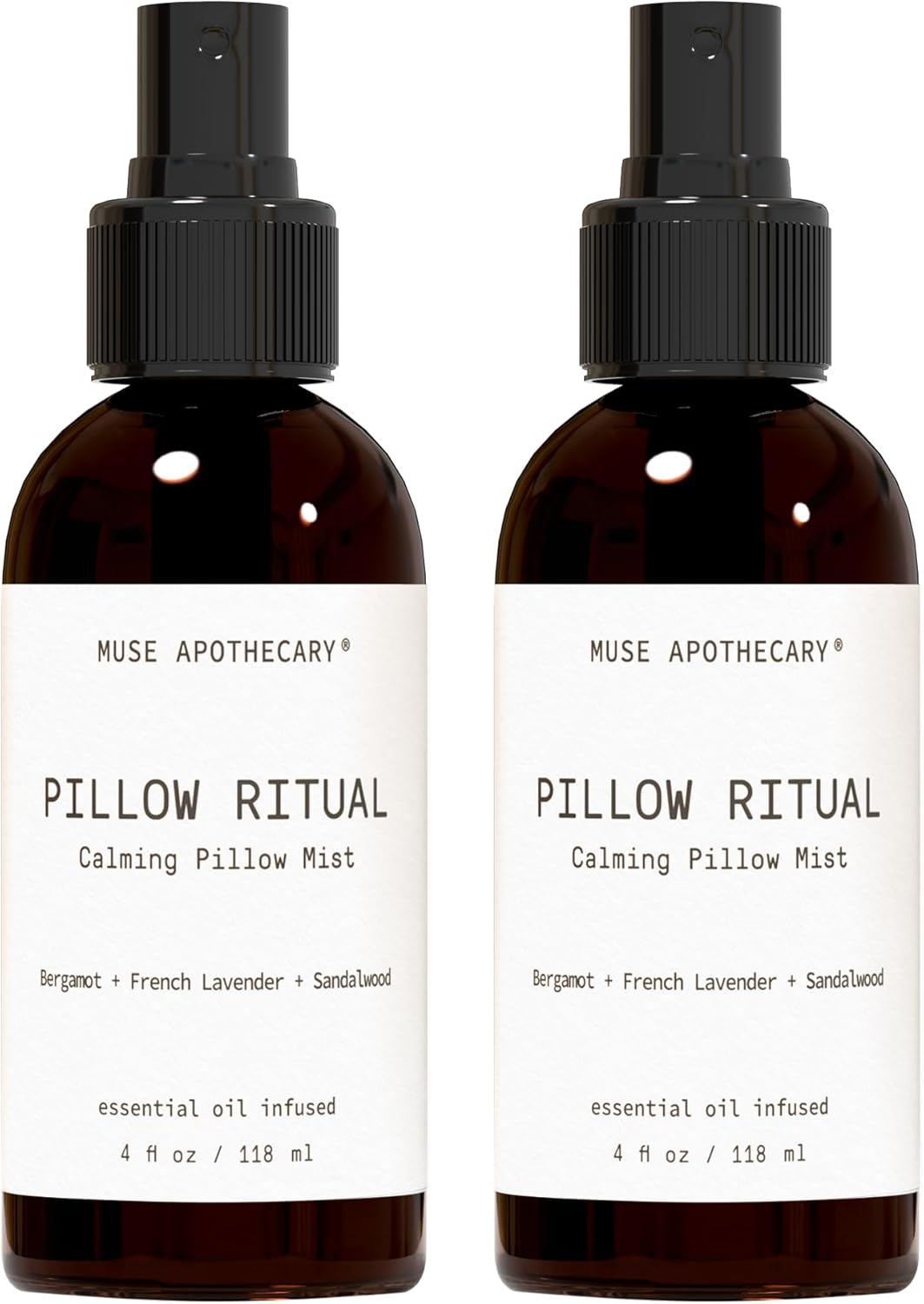Muse Apothecary Pillow Ritual - Aromatic, Calming and Relaxing Pillow Mist, Linen and Fabric Spray - Infused with Natural Aromatherapy Essential Oils - 4 oz, Bergamot + French Lavender + Sandalwood, 2