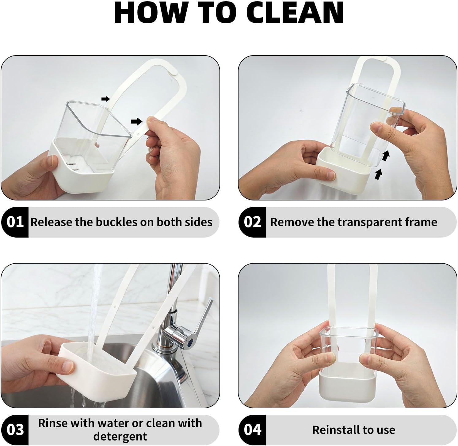 Sponge Holder for Kitchen Sink Dish Sponge Sink Caddy Kitchen Organizer for Dish Brush Sink Stopper Scrubber Hanging Strap Faucet Caddy Kitchen Gadgets Storage with Drain Holes (White, Small)