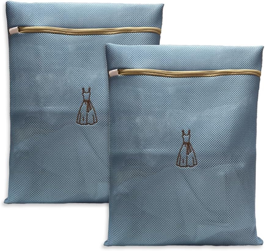 (2Pcs) delicates wash bags 3-Layer Durable Fine Mesh Wash Bags with Rust-Proof Hidden Zipper, Tangle-Proof & Space-Saving for Delicates, Bras, Lingerie, Clothes (Blue, Dress)