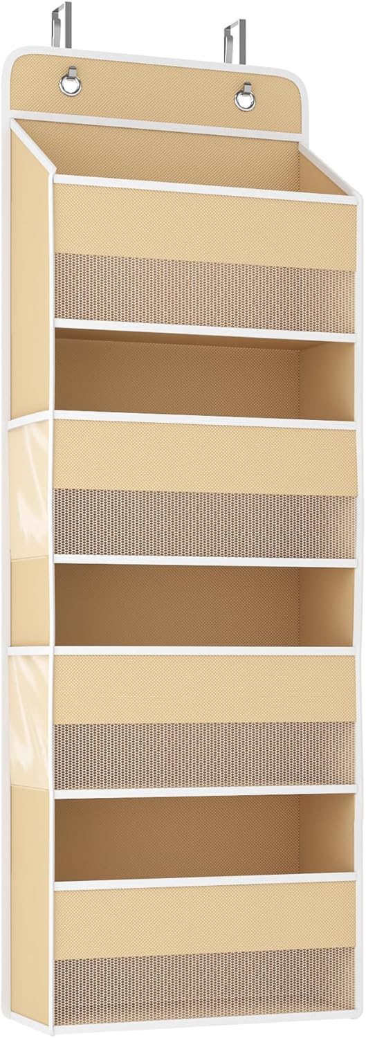 1 Pack 4-Tier Over the Door Organizer, Heavy-Duty Large Deep Pocket Hanging With 4 Large Front & 4 Side Pockets With for Pantry, Kitchen, Bathroom, Dorm, Beige