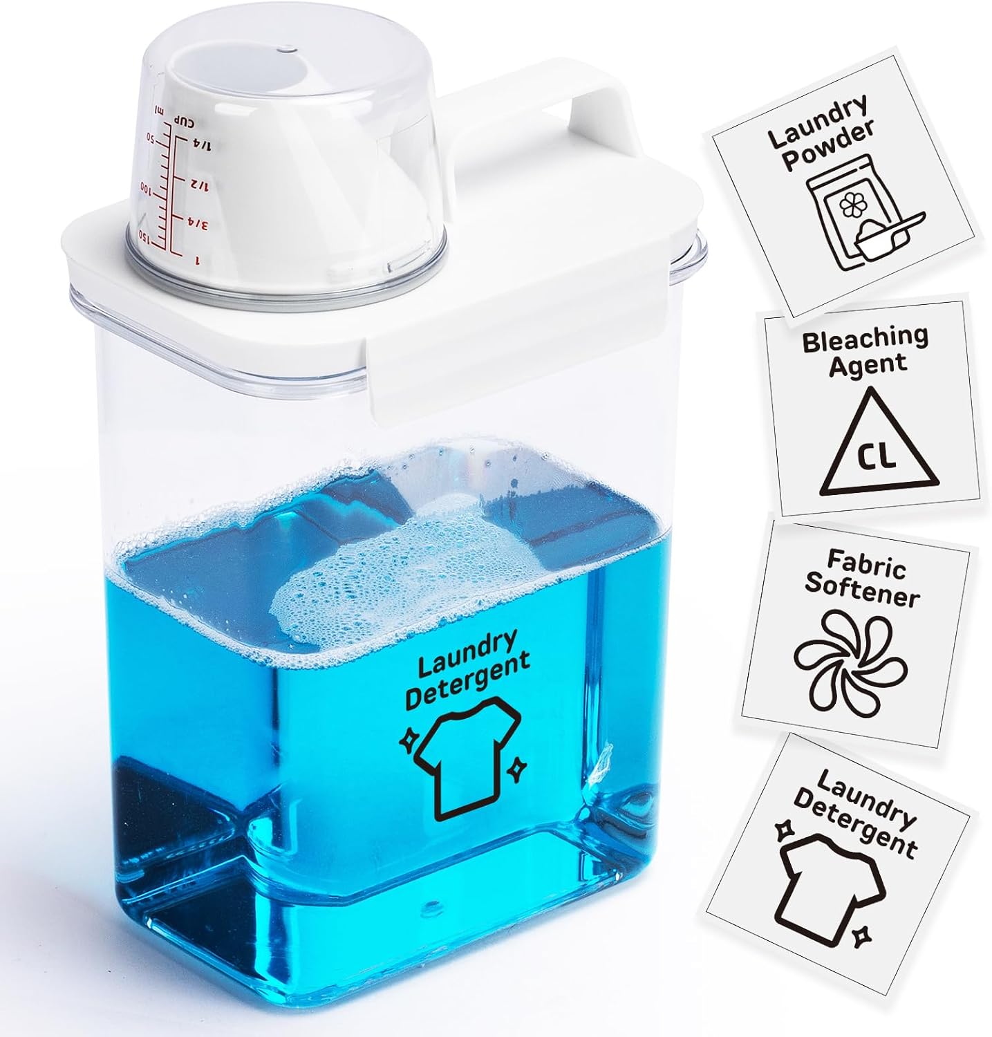 Laundry Detergent Dispenser-1 Pack, 61 oz Detergent Dispenser with 4 Removable Labels, Laundry Soap Dispenser for Laundry Room Organization and Storage, BPA Free & PET Plastic Clear