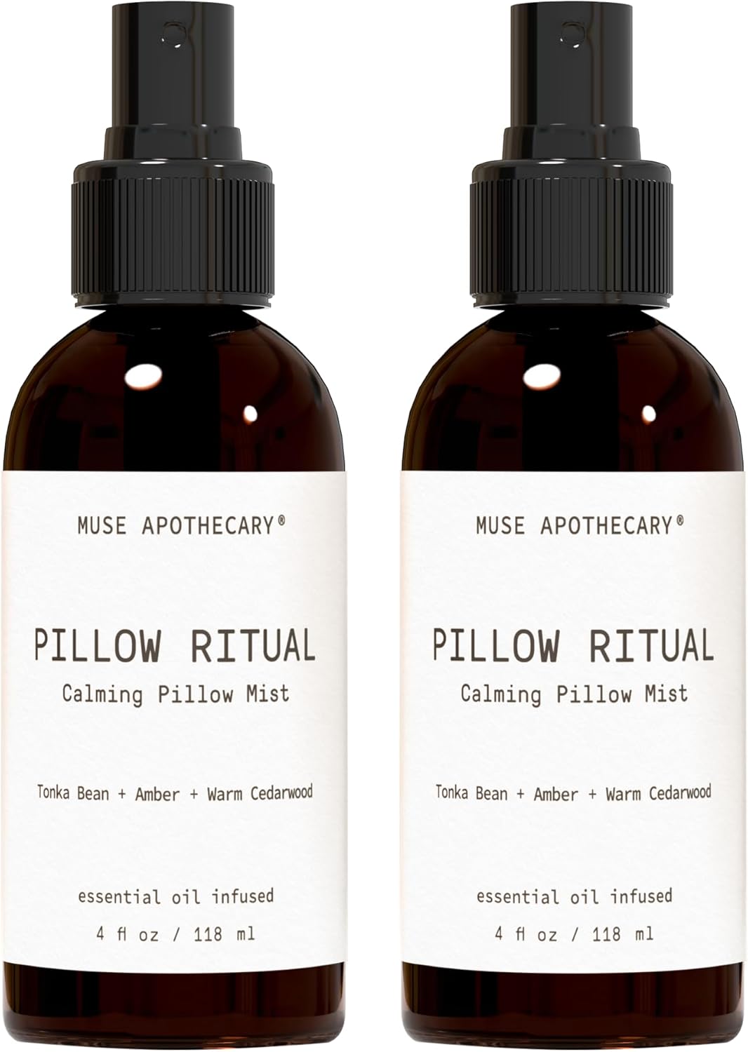 Muse Apothecary Pillow Ritual - Aromatic, Calming and Relaxing Pillow Mist, Linen and Fabric Spray - Infused with Natural Aromatherapy Essential Oils - 4 oz, Tonka Bean + Amber + Warm Cedarwood, 2