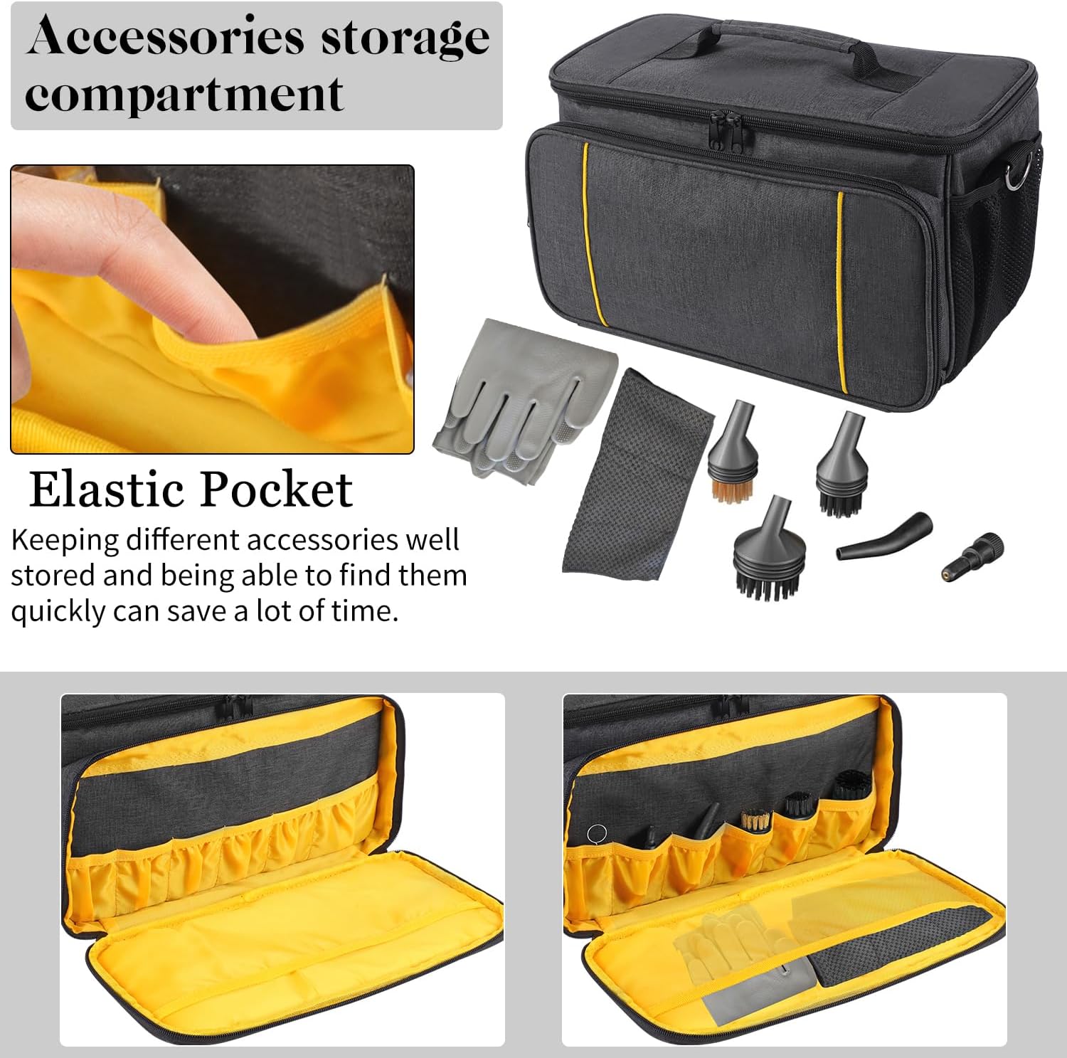 Storage Bag Compatible with Gautye Handheld Steam Cleaner, Carrying Case with Removable Shoulder Strap Portable Steam Cleaner Storage Organizer with Extra Pockets, Bag Only