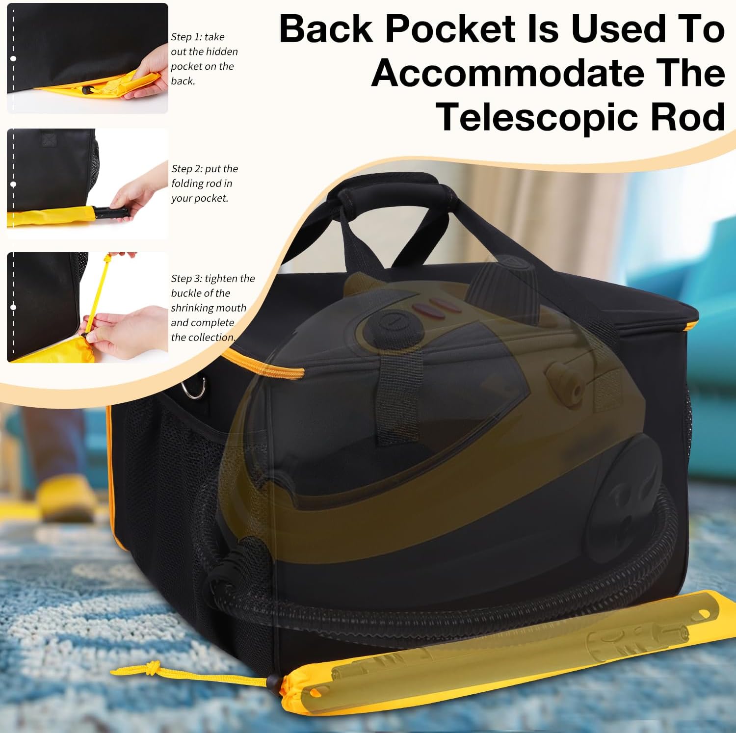 Storage Bag Compatible with Wagner Spraytech C900134 Steamer, Adjustable Steamer Storage Bag Portable Carry Organizer for Steam Cleaner with Extra Pockets for Accessories, Bag Only