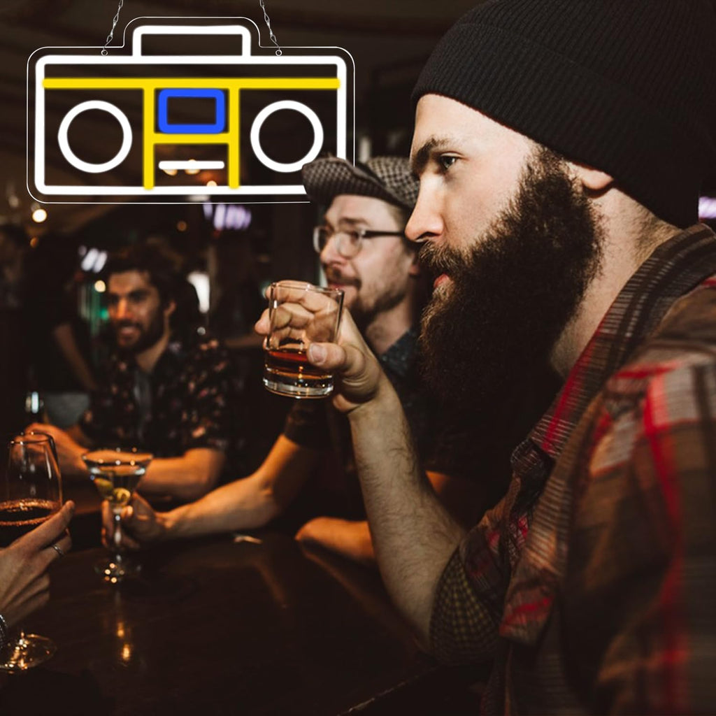 .Retro Radio Neon Sign Vintage Yellow Radio Neon LightUSB Neon Signs for Game Room Decor 80s Music Neon Light Sign for Bedroom Retro Cafe Party Decoration ﻿