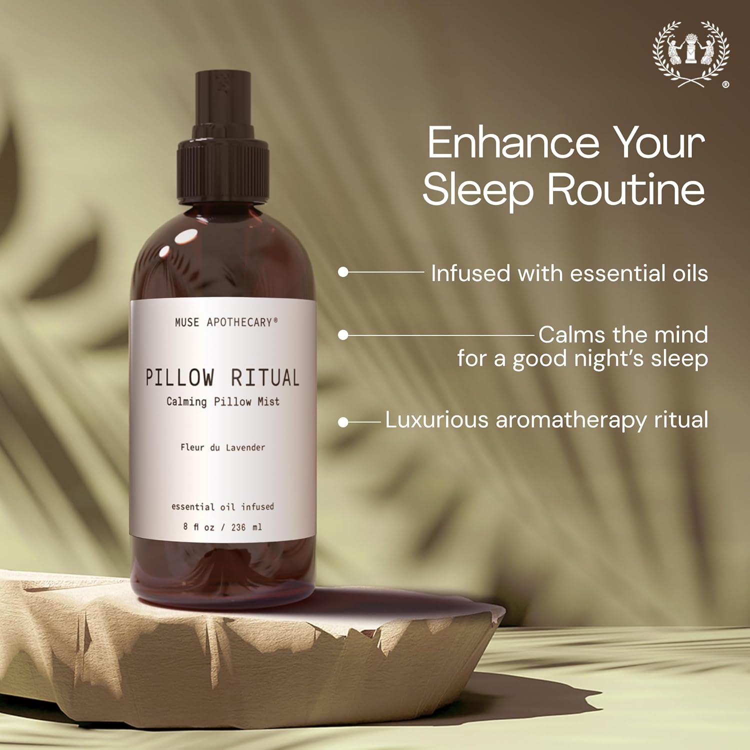 Muse Apothecary Pillow Ritual - Aromatic, Calming and Relaxing Pillow Mist, Linen and Fabric Spray - Infused with Natural Aromatherapy Essential Oils - 4 oz, Tonka Bean + Amber + Warm Cedarwood