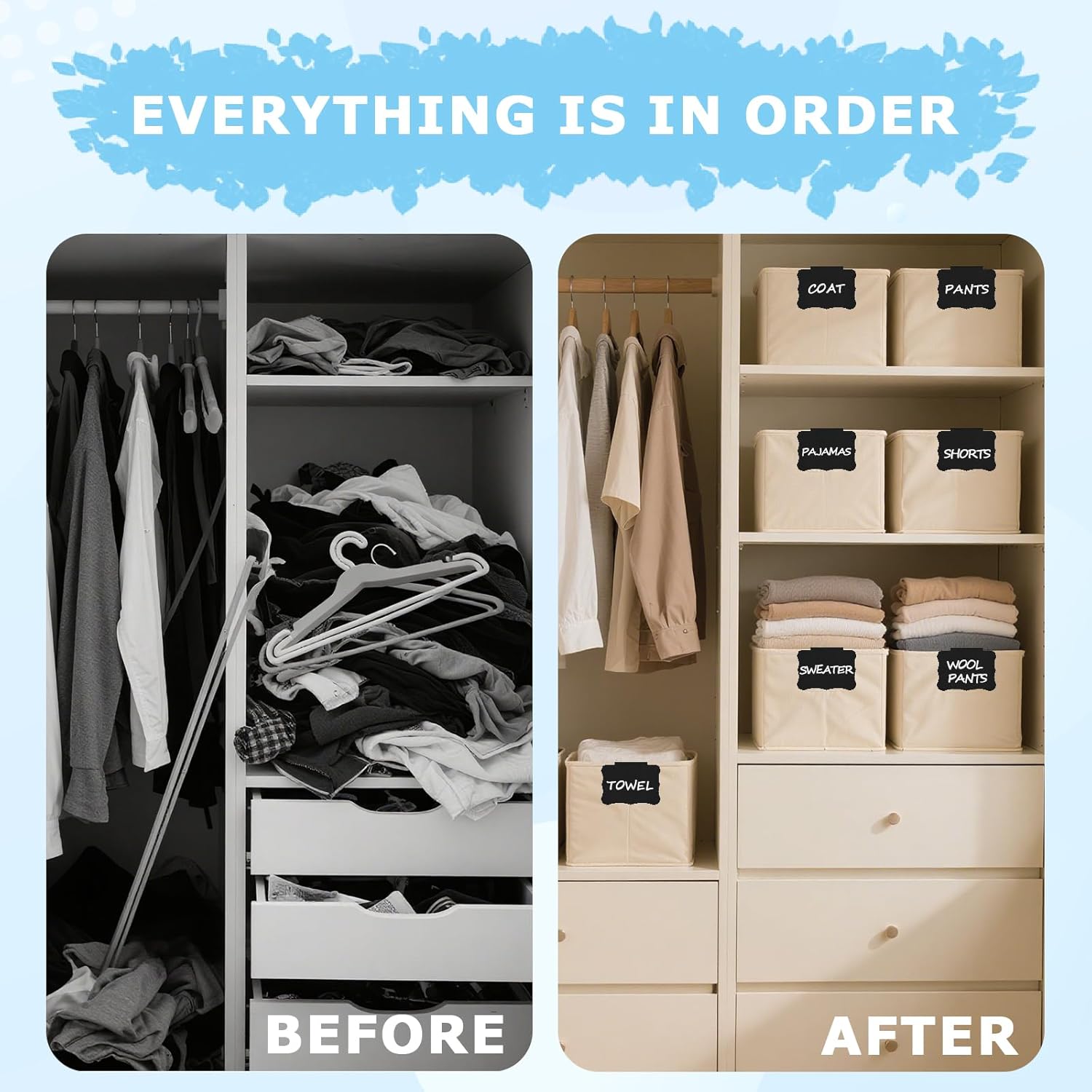 10PCS Basket Labels Clip On, Black Removable Labels for Storage Basket Labels with 2 Markers & 1 Wipe, Bin Labels for Storage Bins 2.5X3.5''