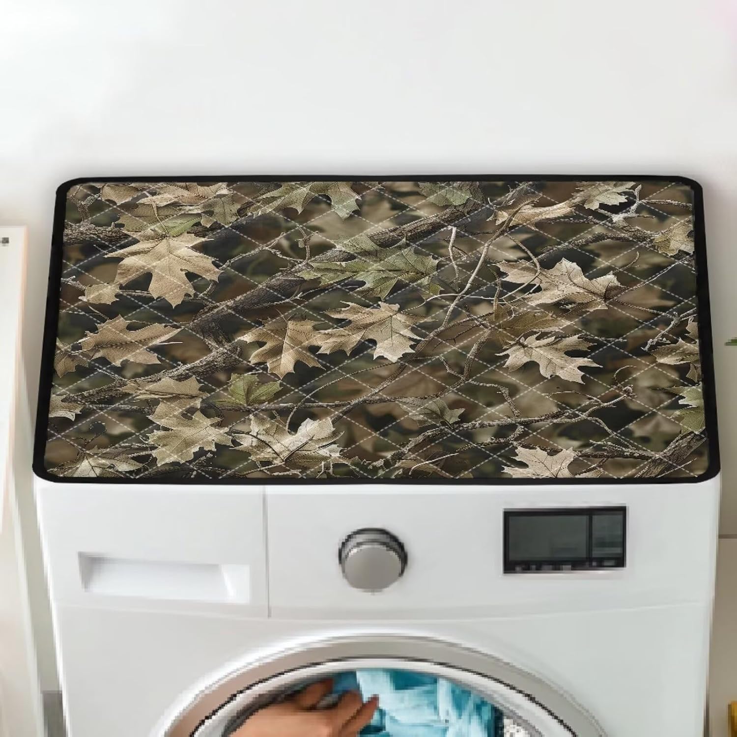 1 Pack Washing Machine Top Dust Cover Pad 24'' x 19.68'' Washable Washer and Dryer Protective Mat Non-Slip Countertop for Home Laundry, Dead Leaves Print