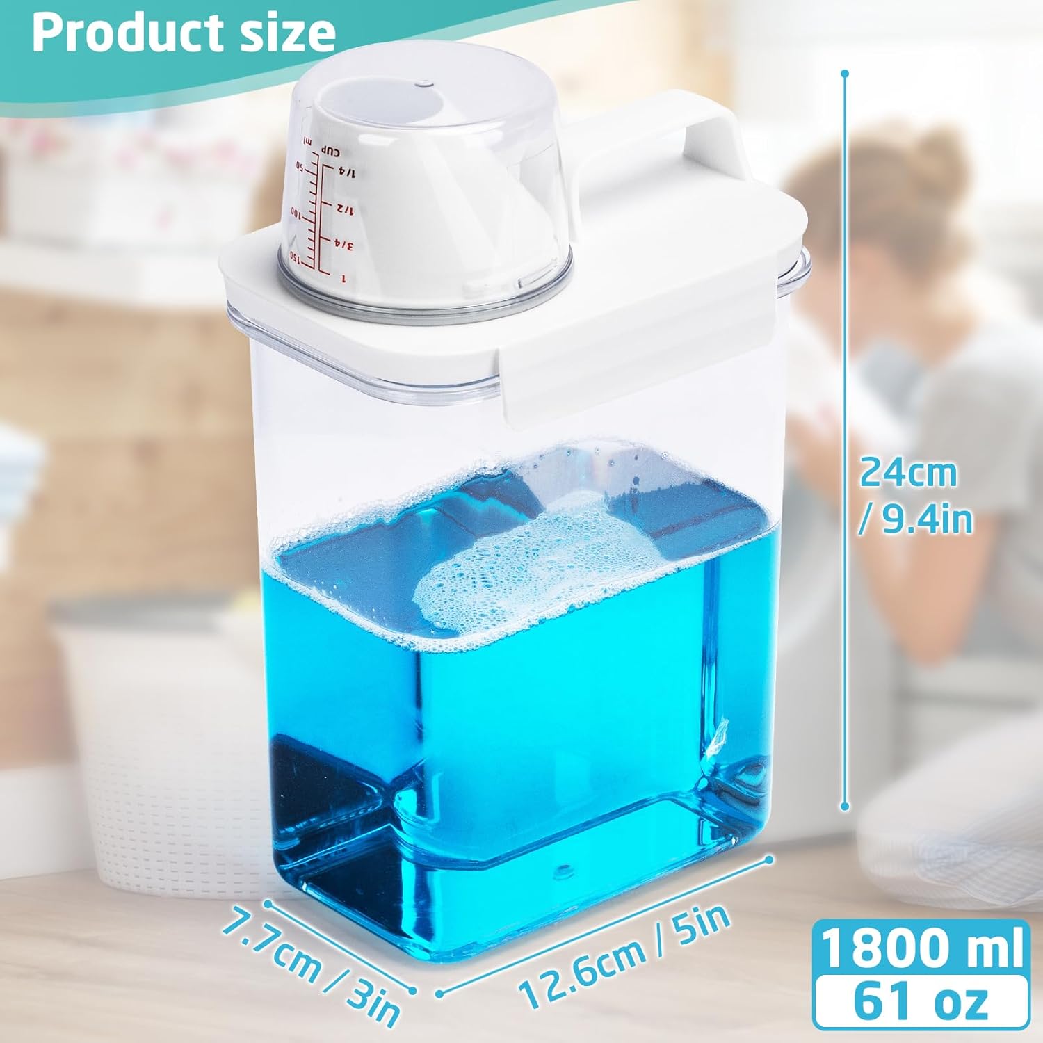 Laundry Detergent Dispenser-1 Pack, 61 oz Detergent Dispenser with 4 Removable Labels, Laundry Soap Dispenser for Laundry Room Organization and Storage, BPA Free & PET Plastic Clear
