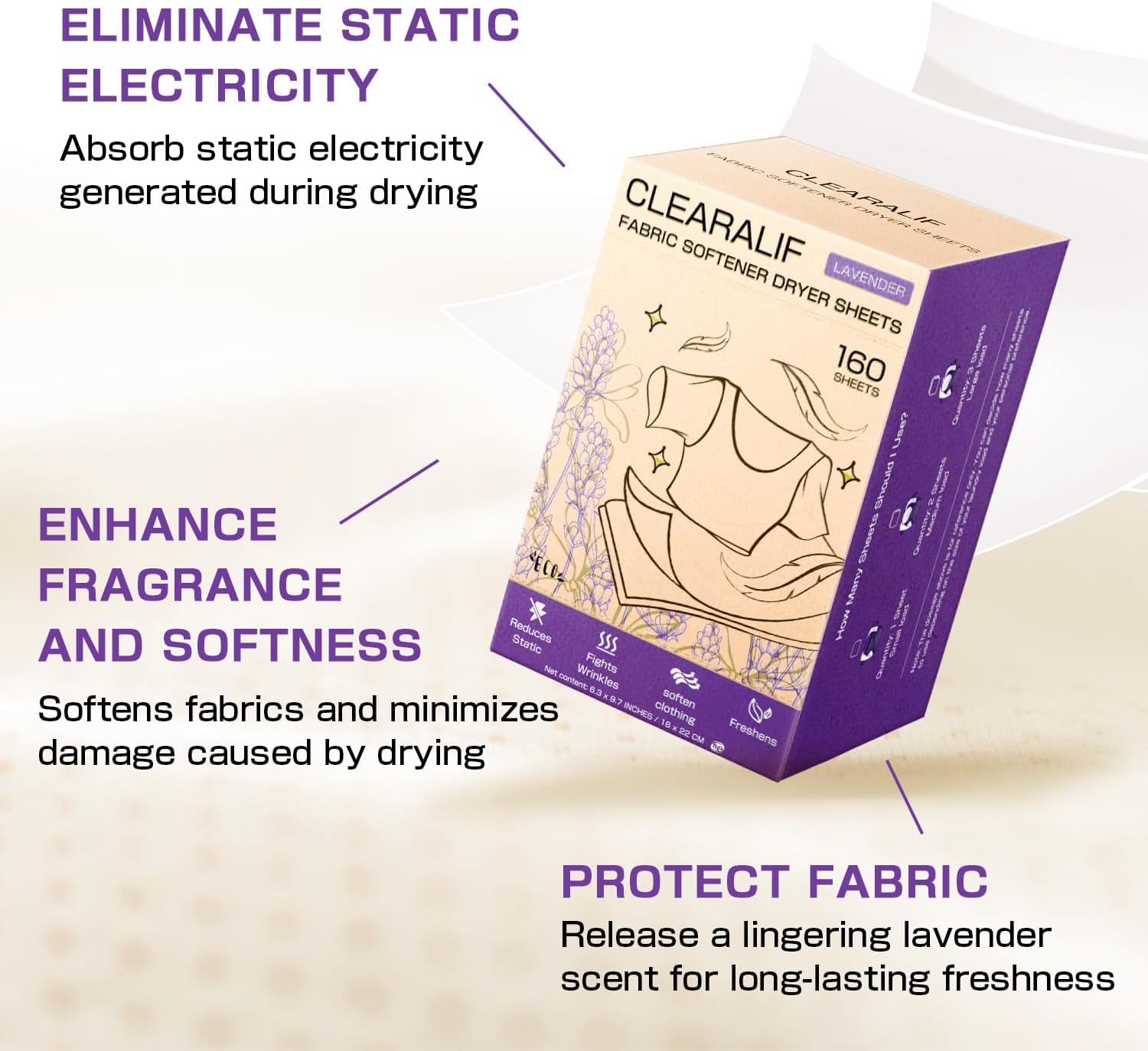 CLEARALIF All in One Laundry Detergent Sheets Kit, Lavender Scent, 160 Loads Laundry Sheets + 160 Drying Sheets, Laundry Set Great for Travel, Softener Sheets Eco Package Friendly & Hypoallergenic