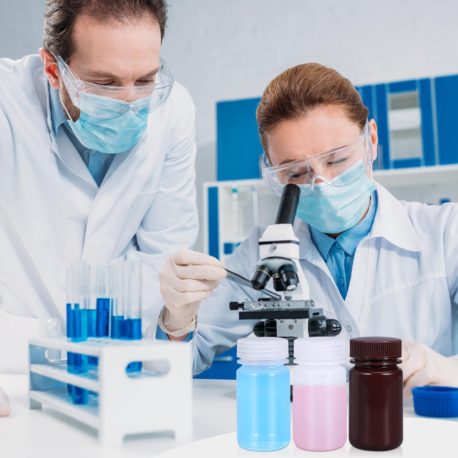 1 oz Wide Mouth Lab Reagent Bottle, Laboratory Grade Chemical Container, Sealed Leak-proof Translucent HDPE Bottle, Pill Bottle, Water Sample Bottle(5 Pcs)