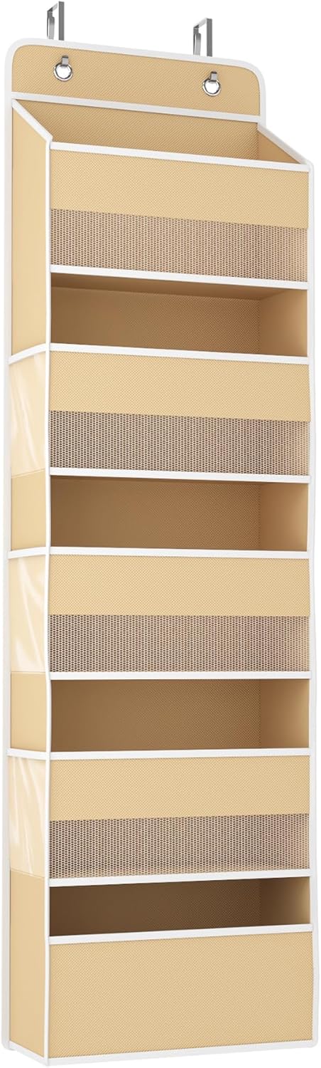 1 Pack 5-Tier Over the Door Organizer, Heavy-Duty Large Deep Pocket Hanging With 5 Large Front & 6 Side Pockets With for Pantry, Kitchen, Bathroom, Dorm, Beige