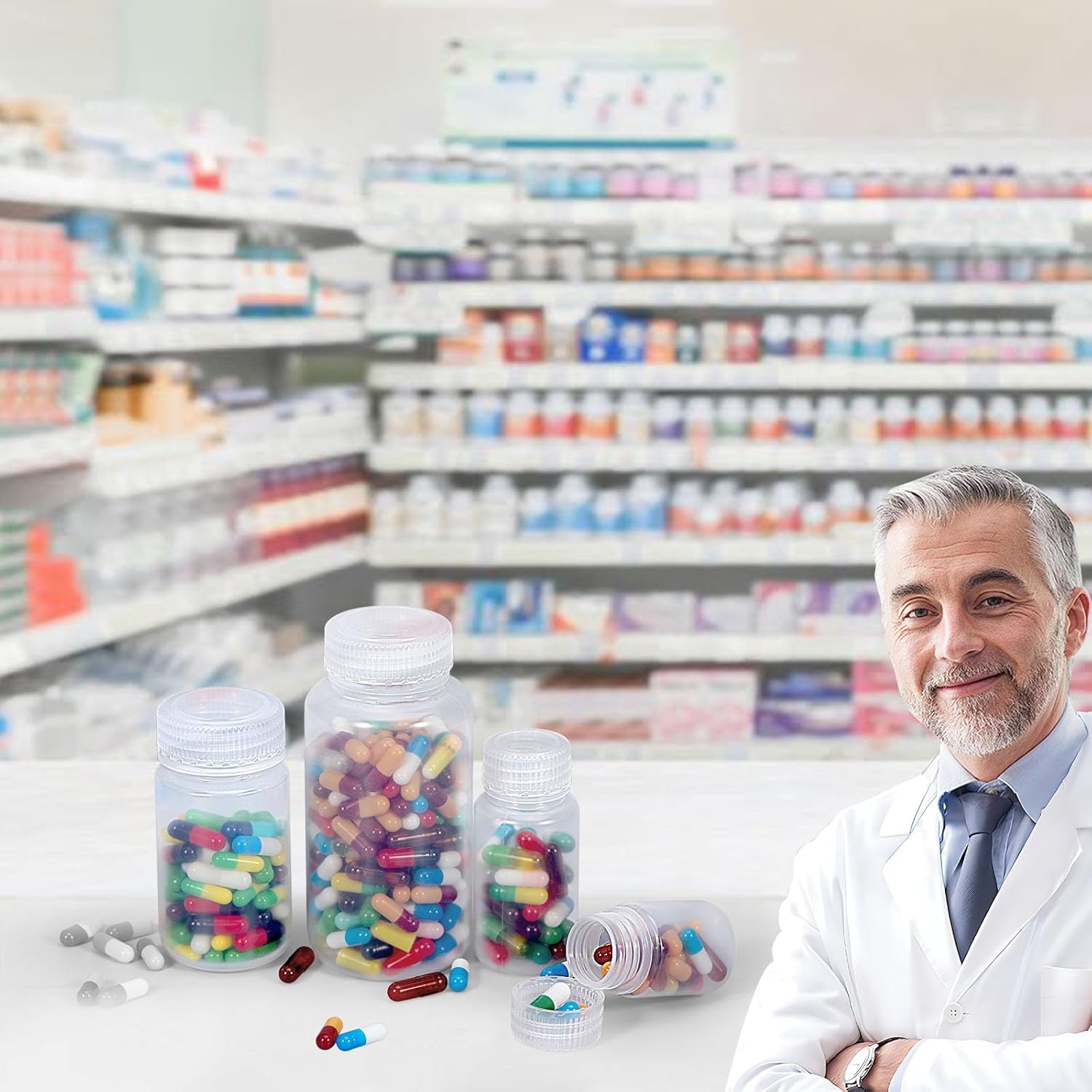 1 oz Wide Mouth Lab Bottle - Laboratory Grade Portable Clear PP Container, Sealed Leak-proof, Perfect for Water Samples and Pills(5 Pcs)