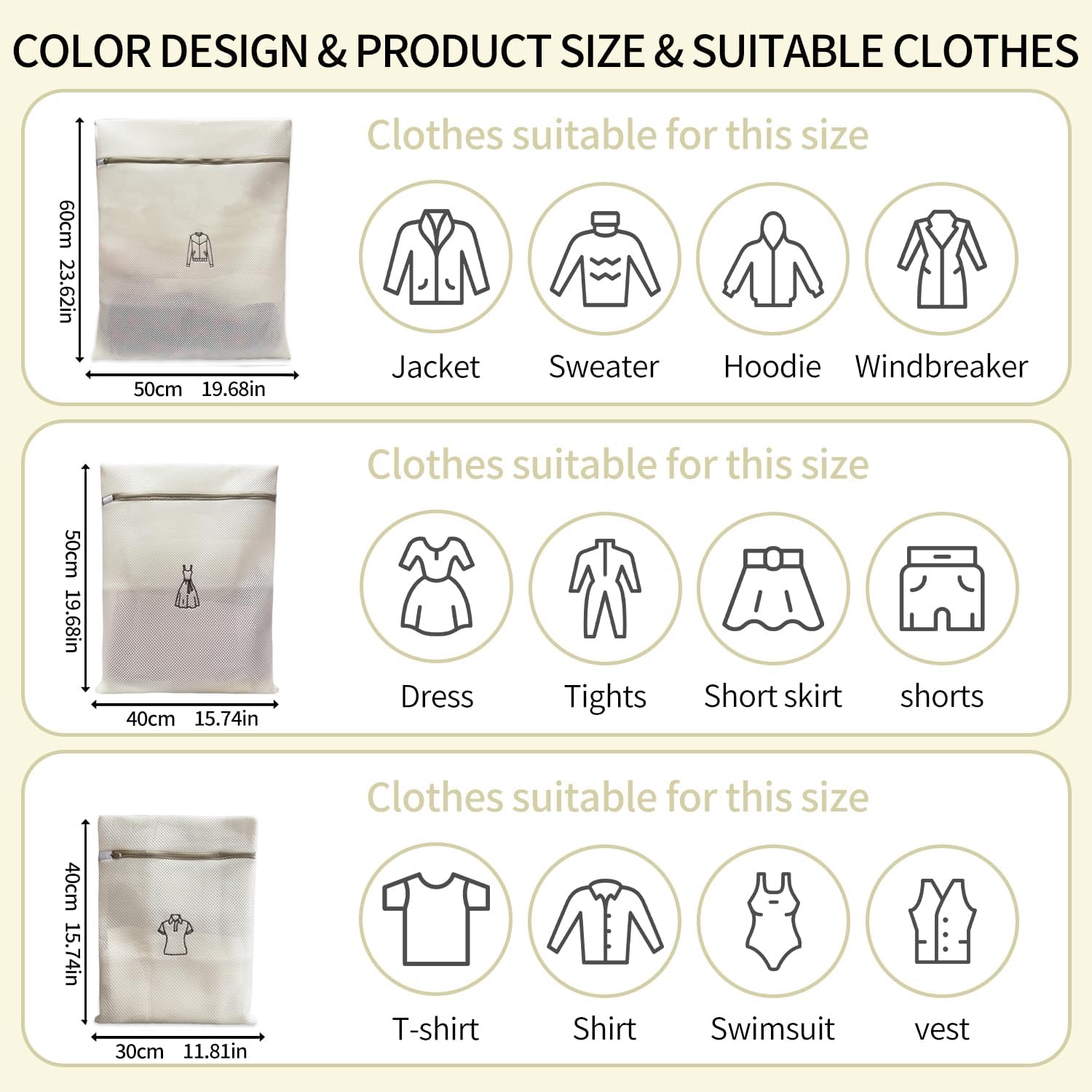 (2Pcs) delicates wash bags 3-Layer Durable Fine Mesh Wash Bags with Rust-Proof Hidden Zipper, Tangle-Proof & Space-Saving for Delicates, Bras, Lingerie, Clothes (Beige, Pants)