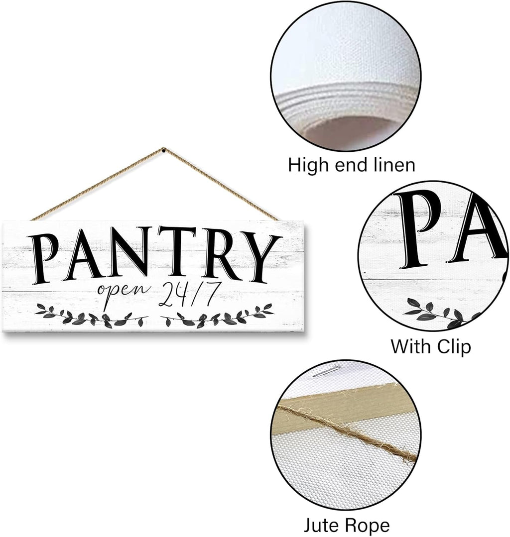 1 KINGO Rustic Pantry Signs Wall Decor: Farmhouse Kitchen Wall Art 6" x 14.5" Canvas Print Decorative Plaque Wall Hanging Open 24/7 Sign for Pantry Dining Room Home Decor