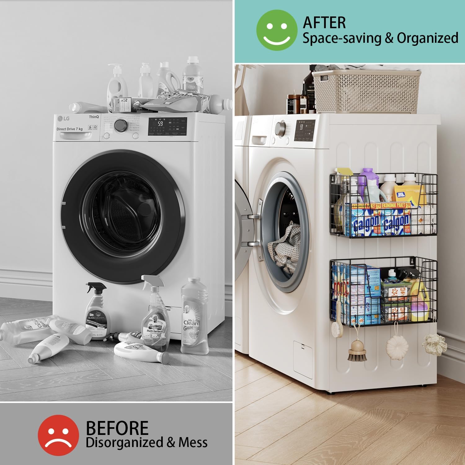 1-Pack Magnetic Laundry Basket Organizer Storage,Magnetic Shelves for Washer Dryer Organizer,Hanging Laundry Basket for Washing Machine(Black)