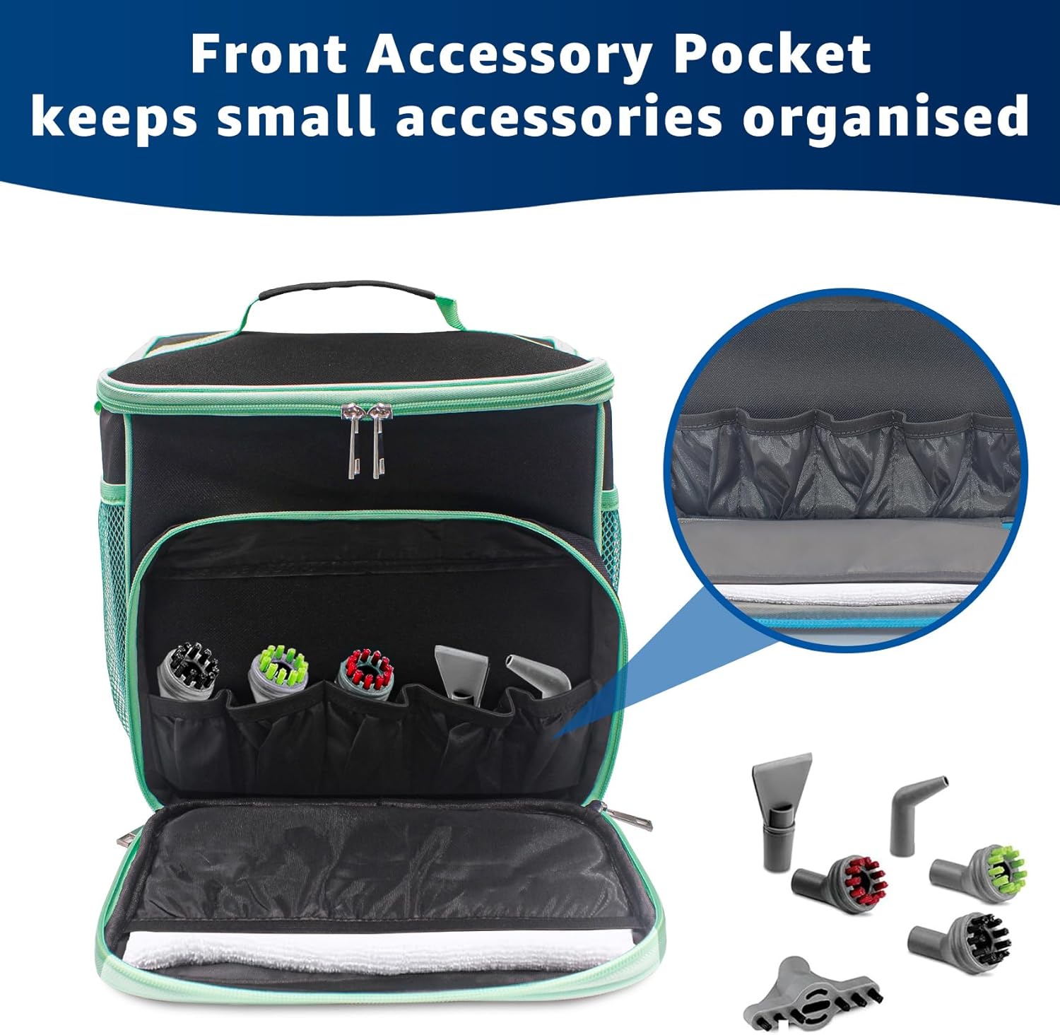 Carry Bag for Bissell SteamShot Steam 39N7V/39N7A Cleaner, Handheld Steam Cleaner attachments, Adjustable Compartments Large Storage Bag for bissell steamshot accessories, Bag Only (Black & Green)