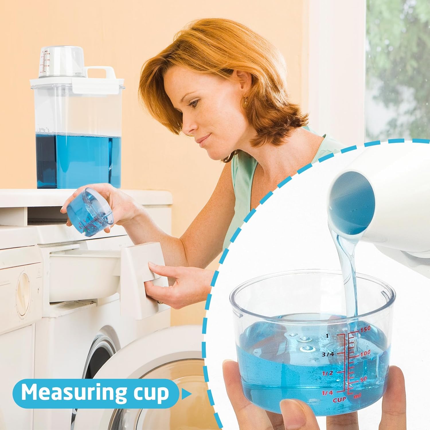 Laundry Detergent Dispenser-1 Pack, 61 oz Detergent Dispenser with 4 Removable Labels, Laundry Soap Dispenser for Laundry Room Organization and Storage, BPA Free & PET Plastic Clear