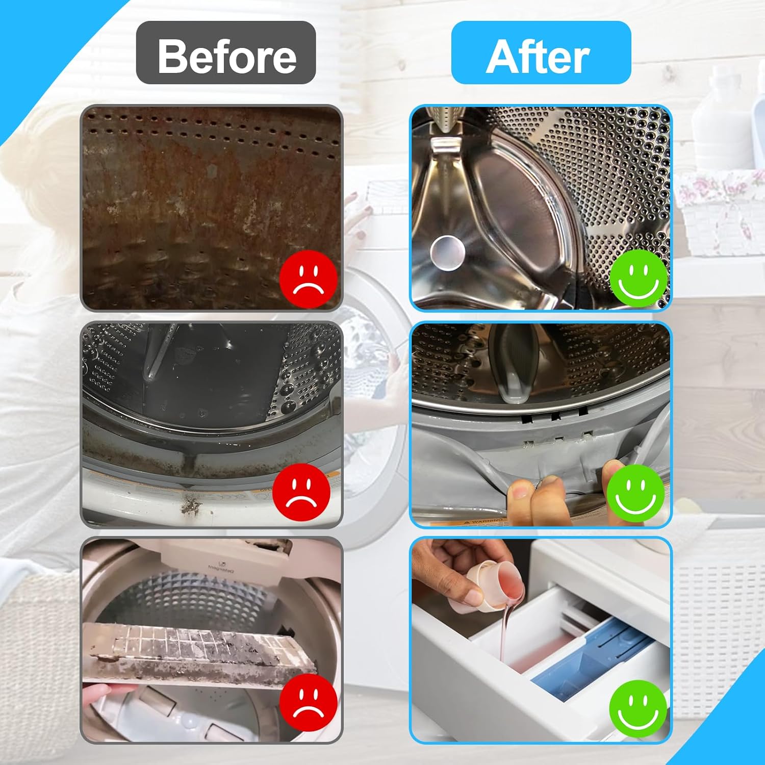 XANGNIER Washing Machine Cleaning Brush Kits,Front Load Washer Scrub Cleaner Tools Accessories-1 Pcs Drum Laundry Cleaner Brush and 5 Pcs Crevice Cleaning Brush for Tight Spaces and Washer Rubber Seal