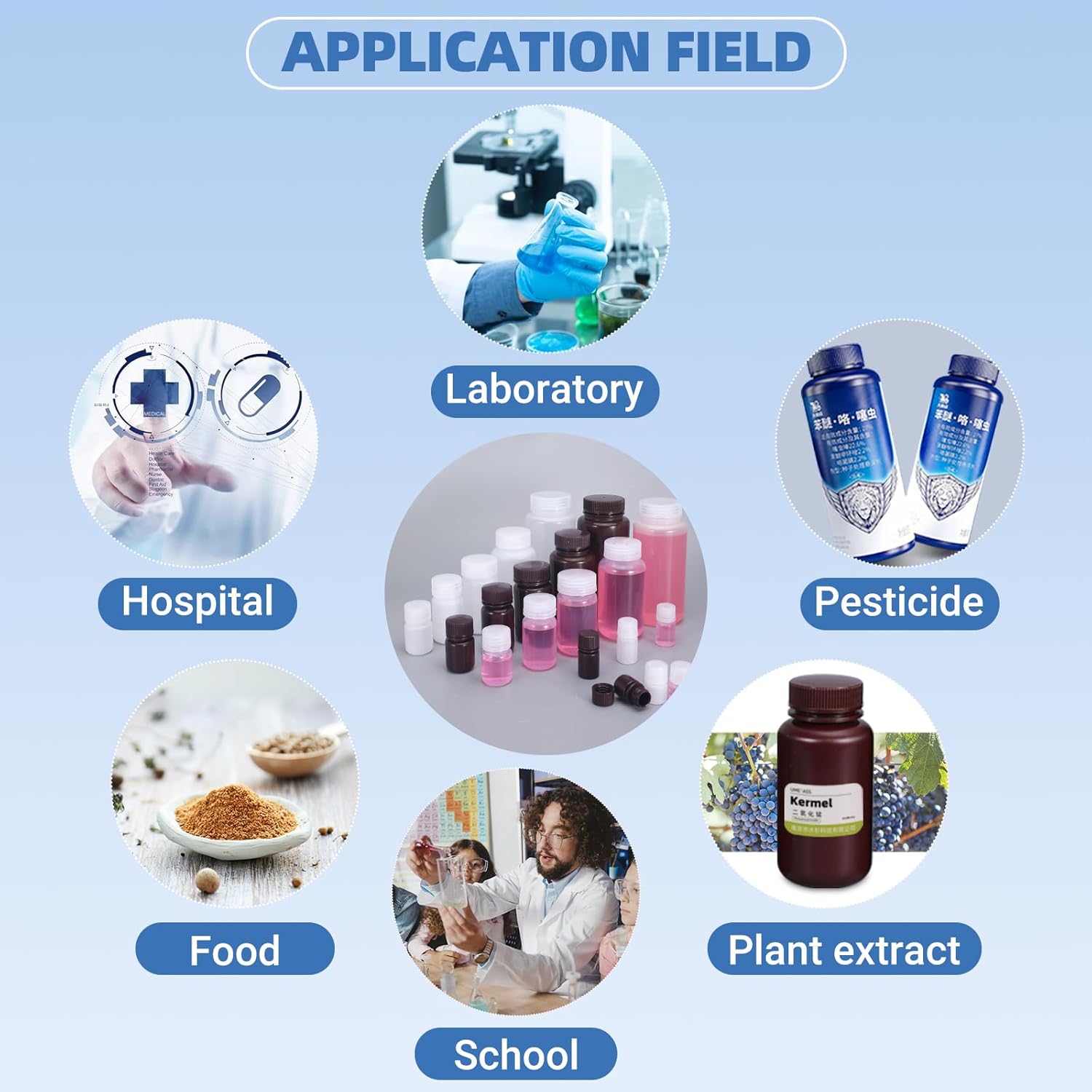 1 oz Wide Mouth Lab Reagent Bottle, Laboratory Grade Chemical Container, Sealed Leak-proof Amber HDPE Bottle, Pill Bottle, Water Sample Bottle(5 Pcs)