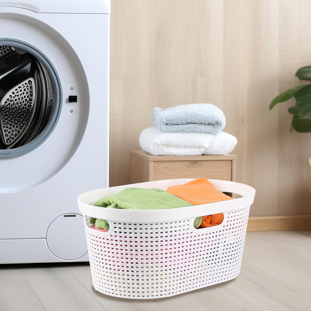 (4 Pcs) 40L Large Plastic Laundry Basket with Carry Handles, Plastic Clothes Hamper for Laundry Room, Dorm Room or Bedroom, White