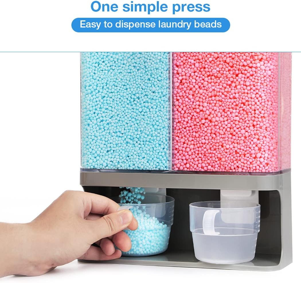 Conworld Laundry Detergent Dispenser, Wall-Mounted Scent Booster Beads Dispenser for Laundry Room Organization and Storage, Rice Dispenser, Suitable for Laundry Beads, Grey