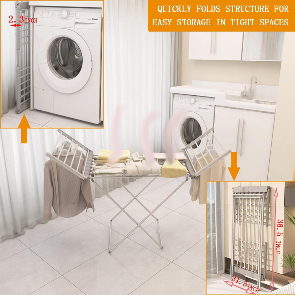 (1 Pack) Heated Clothes Drying Rack, Folding Electric Clothes Rack, Collapsible Laundry Drying Rack, Free Standing Heating Garment Dryer Towel Rail Space Saving for Home Indoor Outdoor
