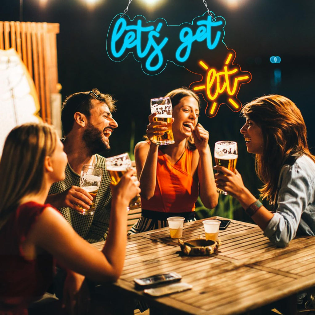 "Let's get Lit" Vibrant Neon Sign USB Powered LED Sign for Bedroom Man Cave Game Room Bar Lighting Decor