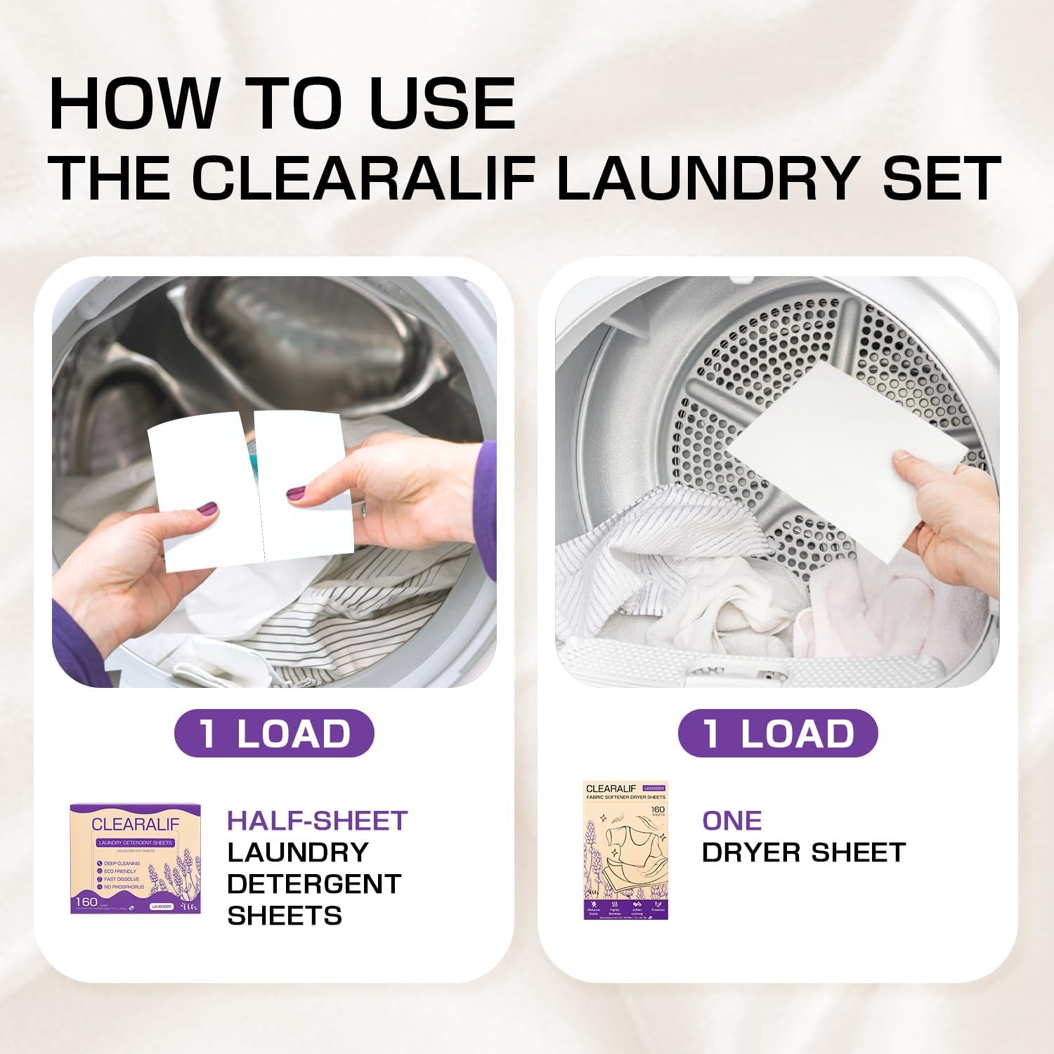 CLEARALIF All in One Laundry Detergent Sheets Kit, Lavender Scent, 160 Loads Laundry Sheets + 160 Drying Sheets, Laundry Set Great for Travel, Softener Sheets Eco Package Friendly & Hypoallergenic