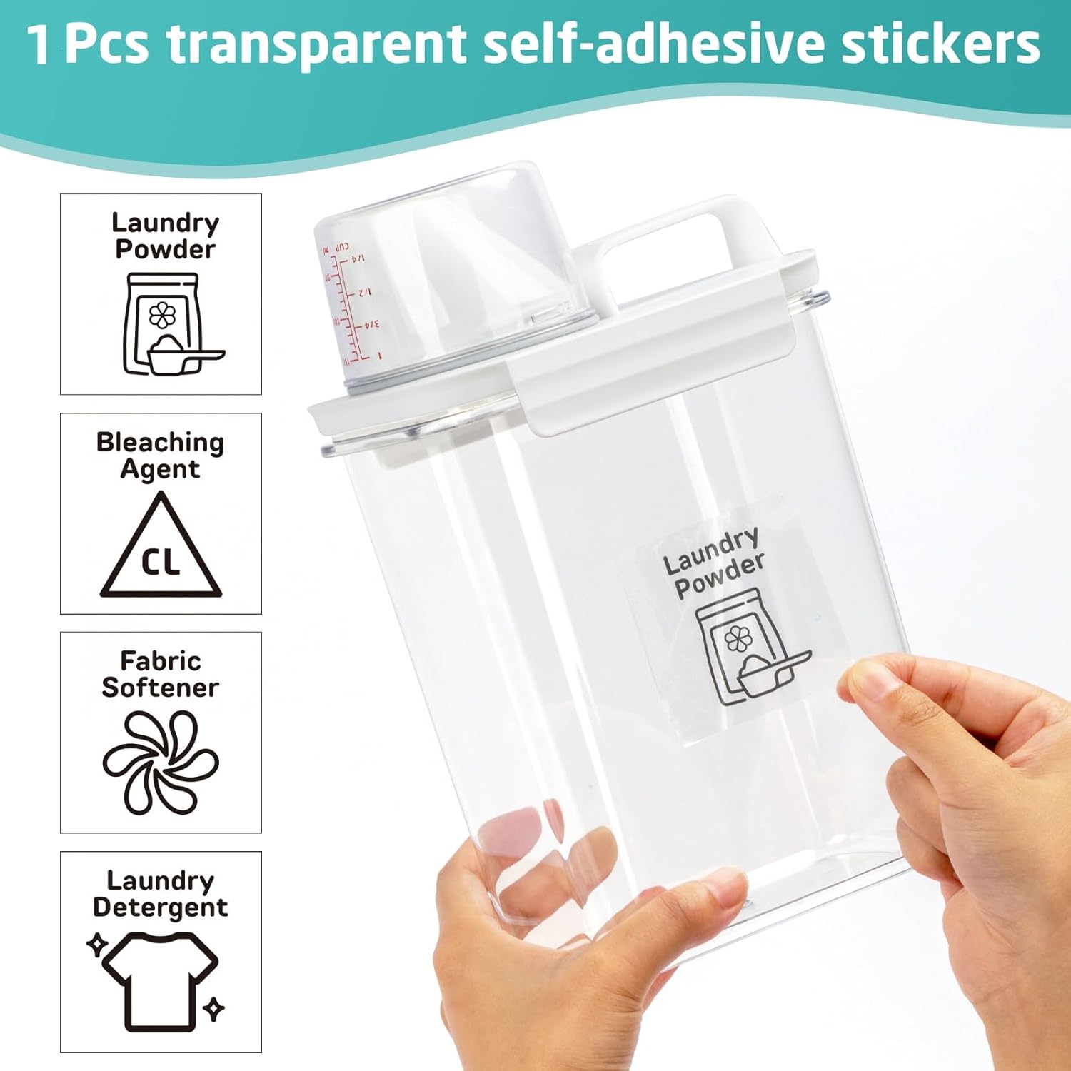 Laundry Detergent Dispenser-1 Pack, 61 oz Detergent Dispenser with 4 Removable Labels, Laundry Soap Dispenser for Laundry Room Organization and Storage, BPA Free & PET Plastic Clear