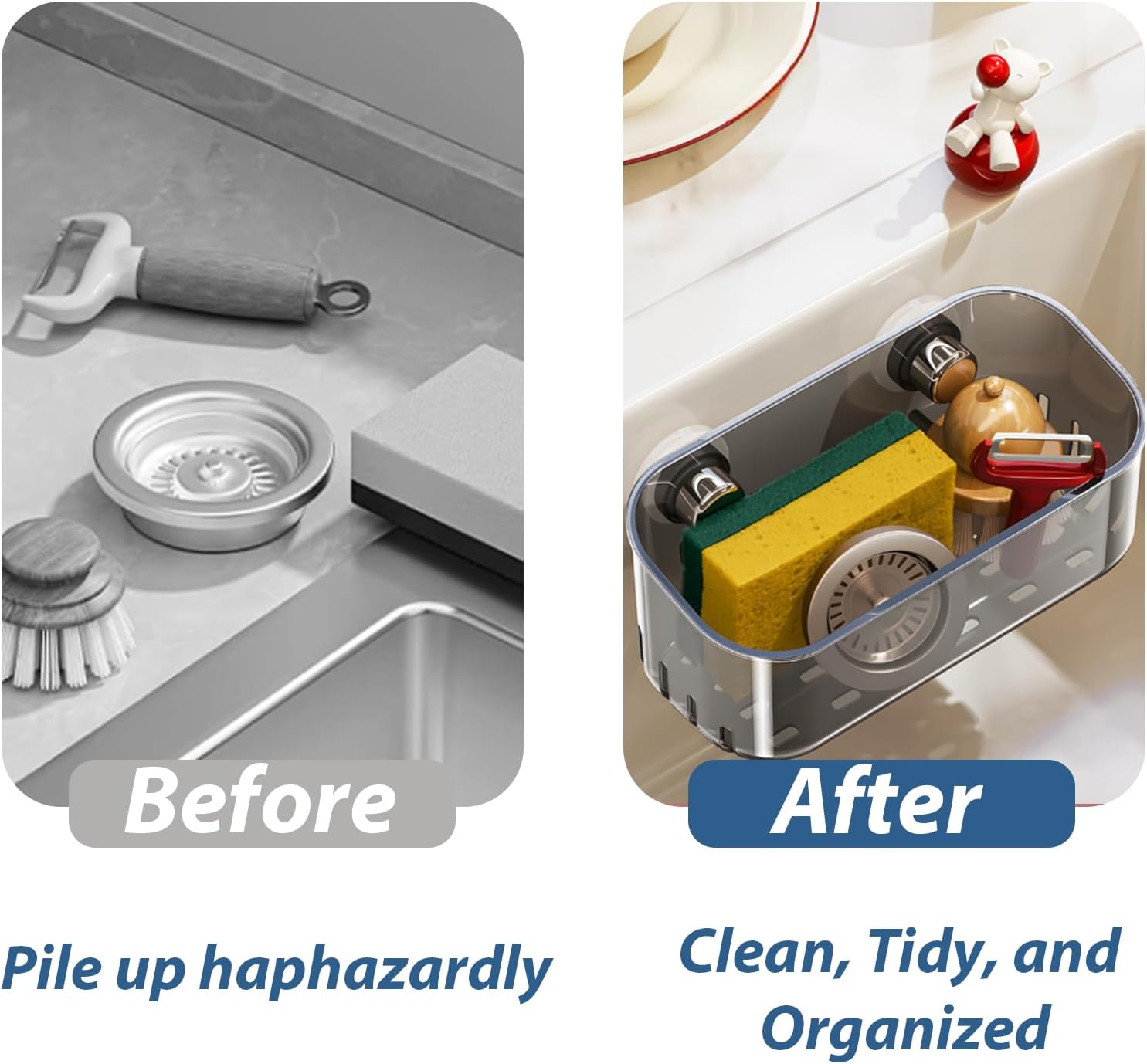 Sponge Holder with Strong Suction Cup, Dish Sponge Caddy Inside Sink Removable,Kitchen Sink Caddy Organizer for Dish Cloth, Brush, Scrubber (black)