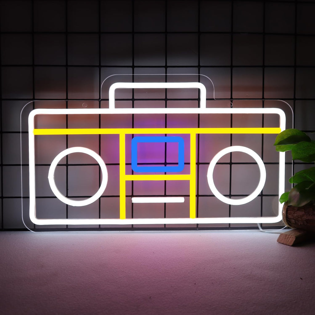 .Retro Radio Neon Sign Vintage Yellow Radio Neon LightUSB Neon Signs for Game Room Decor 80s Music Neon Light Sign for Bedroom Retro Cafe Party Decoration ﻿
