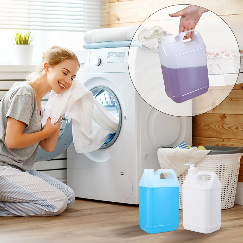 1 Gallon Plastic F-Style Jug (4-Pack) Reusable Food-Safe, Heavy-Duty HDPE Containers for Water, Sauces, Soaps, Detergents, Honey Liquids with Screw-On Cap and Pump Cap (White, 1 Gallon)