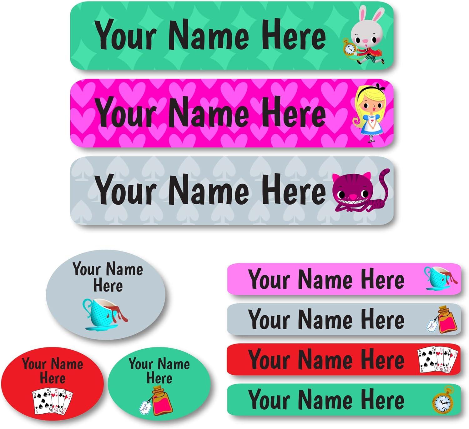 Lovable Labels Personalized Labels for Kids (85 Labels/Pack) - 3 Label Sizes Waterproof Dishwasher Safe Peel & Stick Labels for School Supplies Daycare Camp Clothing Bottles (Wonderland)