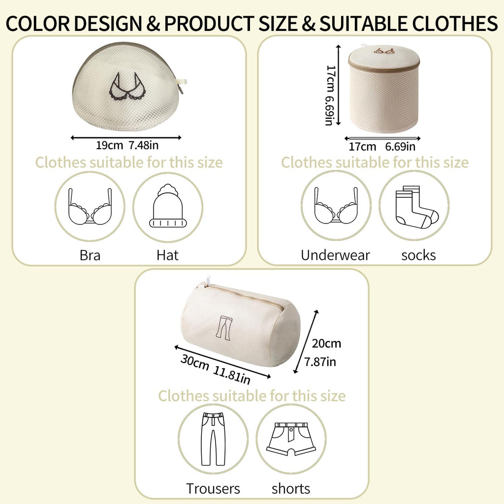 (2Pcs) delicates wash bags 3-Layer Durable Fine Mesh Wash Bags with Rust-Proof Hidden Zipper, Tangle-Proof & Space-Saving for Delicates, Bras, Lingerie, Clothes (Beige, Shell bra)