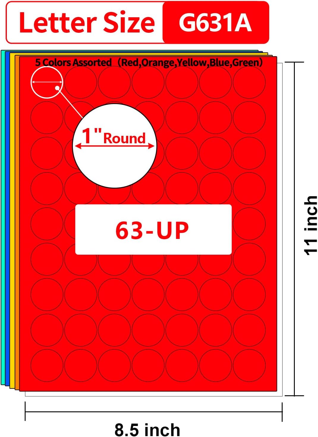 1 Inch Colored Round labels Printable,1" Color Neon Circle Labels for Printer,Colorful 1in Small Round Sticker Paper,5 Colors Assorted(Red,Orange,Yellow,Blue,Green),1575 Circle Stickers Pack