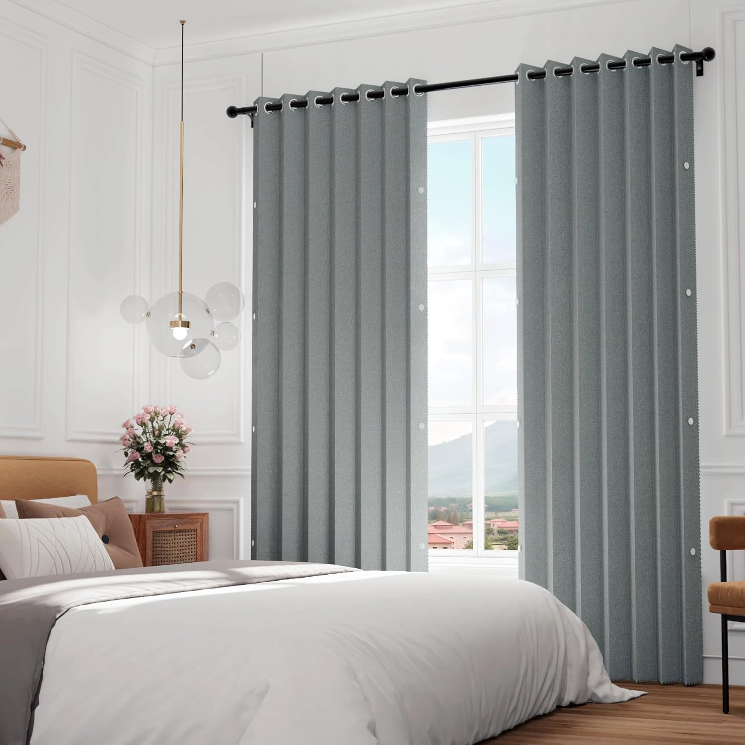 1 Panel Room Divider Privacy Curtains for Sliding Glass Door Bedroom Pinch Pleated Drapery, 1 Panel, W52 x L90, Grey