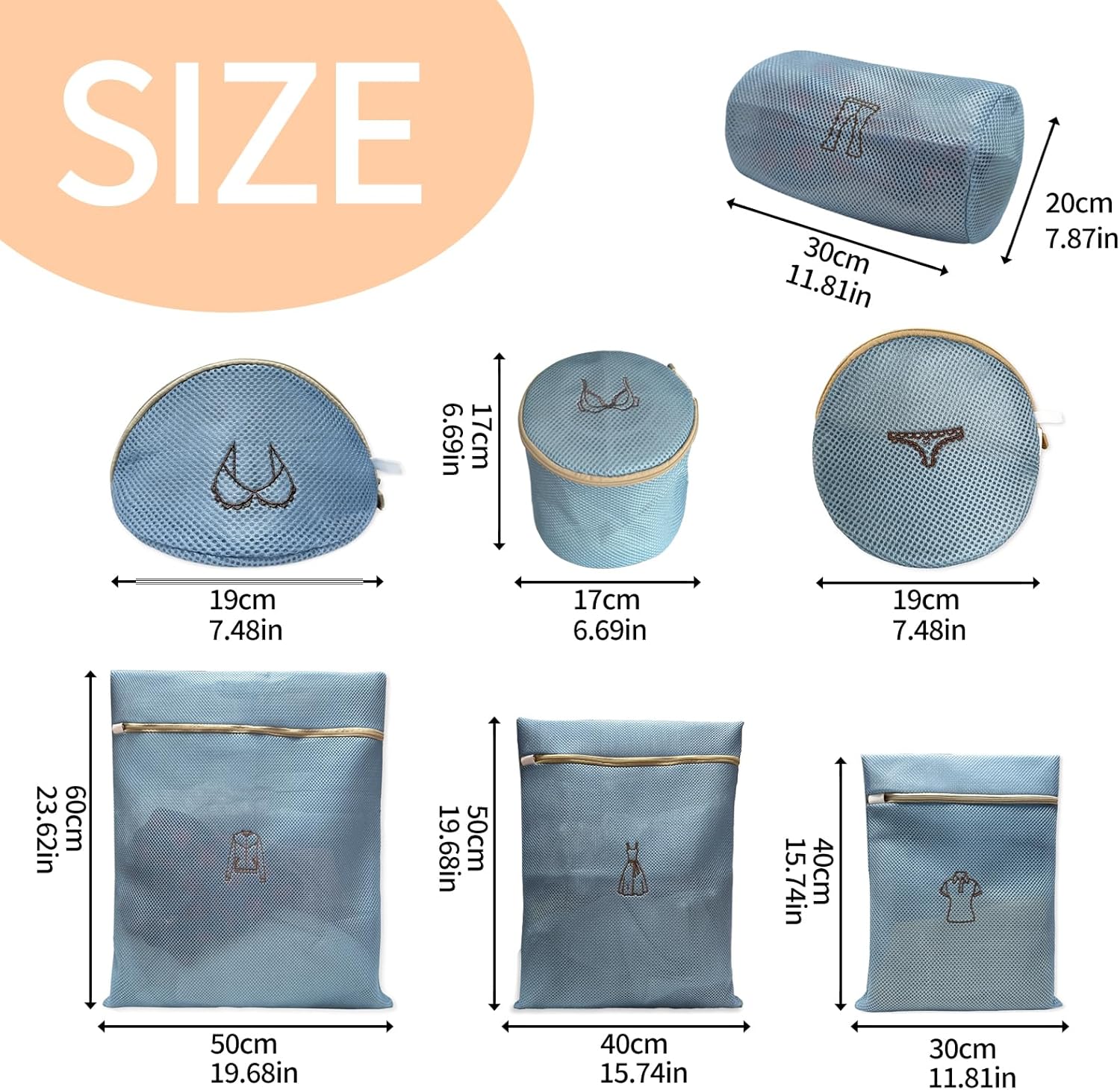 (2Pcs) delicates wash bags 3-Layer Durable Fine Mesh Wash Bags with Rust-Proof Hidden Zipper, Tangle-Proof & Space-Saving for Delicates, Bras, Lingerie, Clothes (Blue, pants)